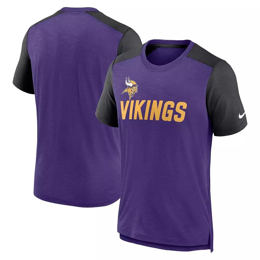 Men's Nike Heathered Purple/Heathered Black Minnesota Vikings Color Block Team Name T-Shirt, Size: Large Product Image