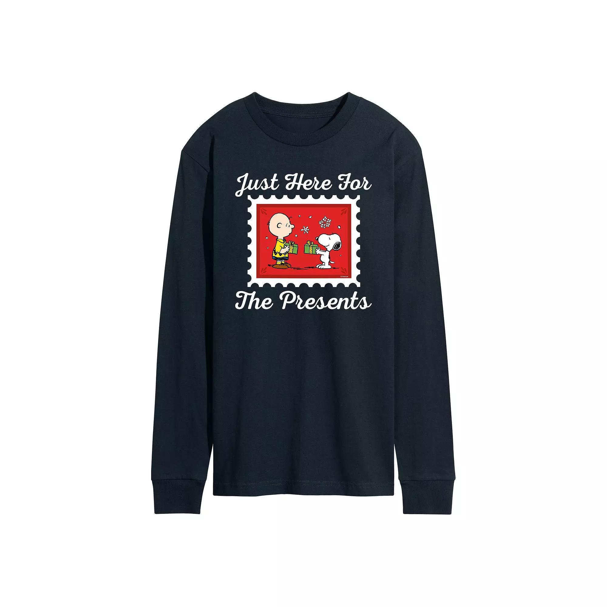 Men's Peanuts Just Here For The Presents Long Sleeve Graphic Tee,  Product Image