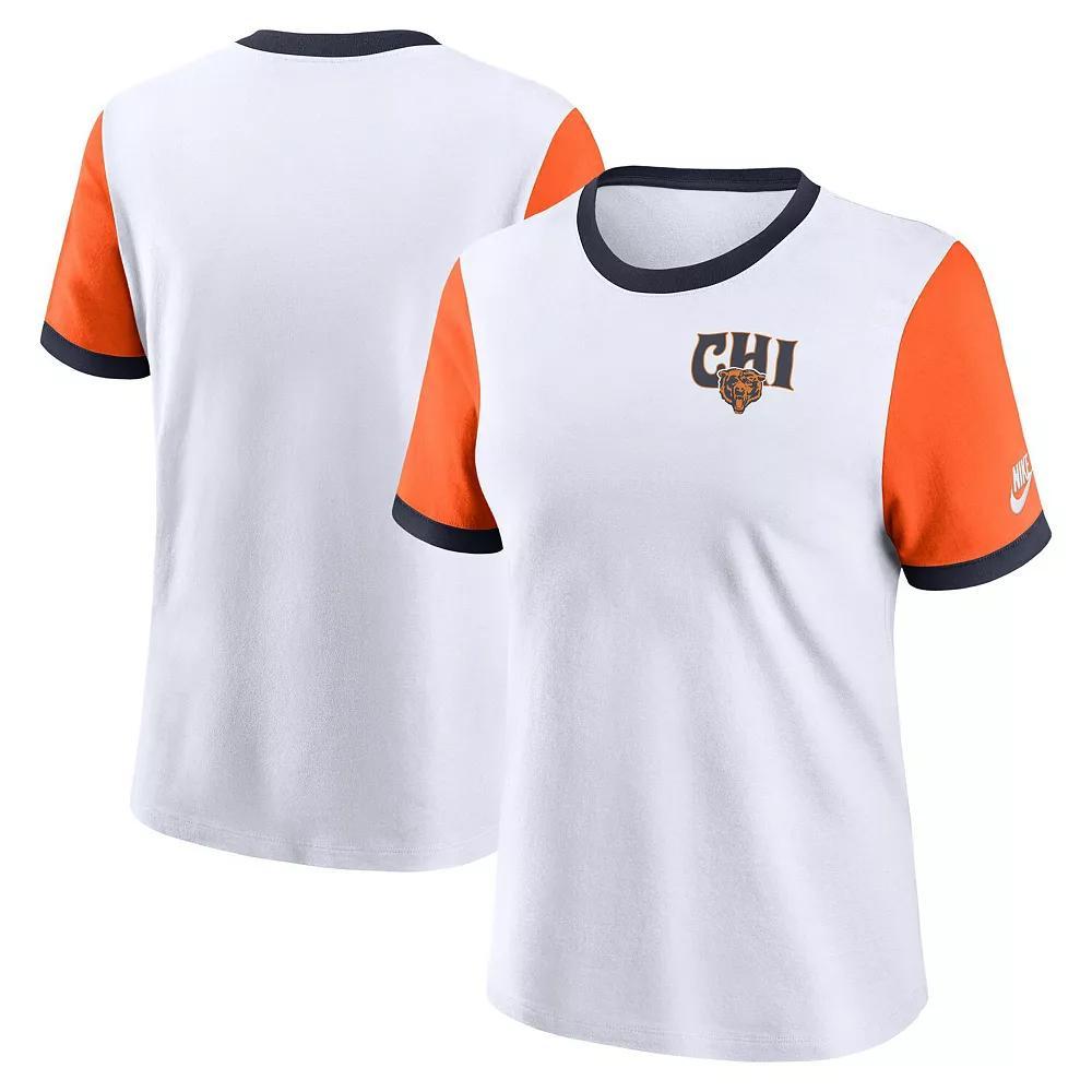 Women's Nike White Chicago Bears Rewind Ringer Tri-Blend T-Shirt, Size: Medium Product Image