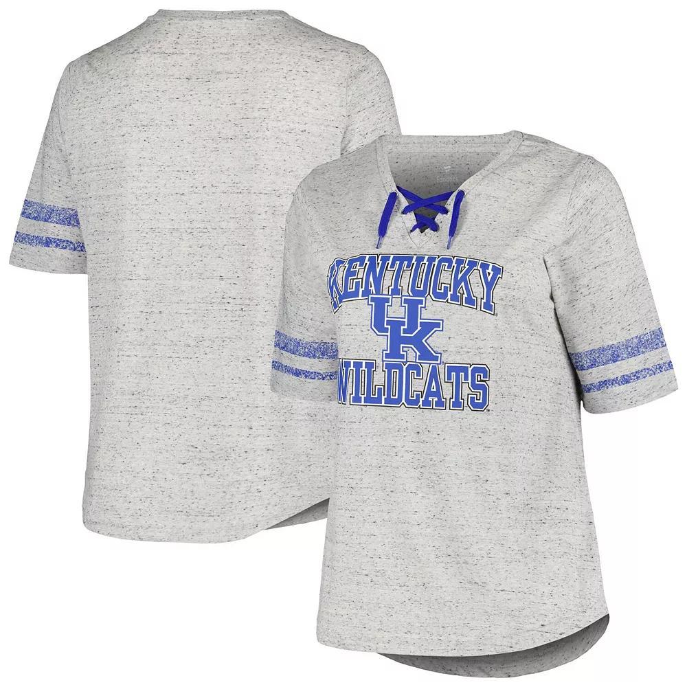 Women's Profile Heather Gray Kentucky Wildcats Plus Size Striped Lace-Up T-Shirt, Size: 3XL, Grey Product Image