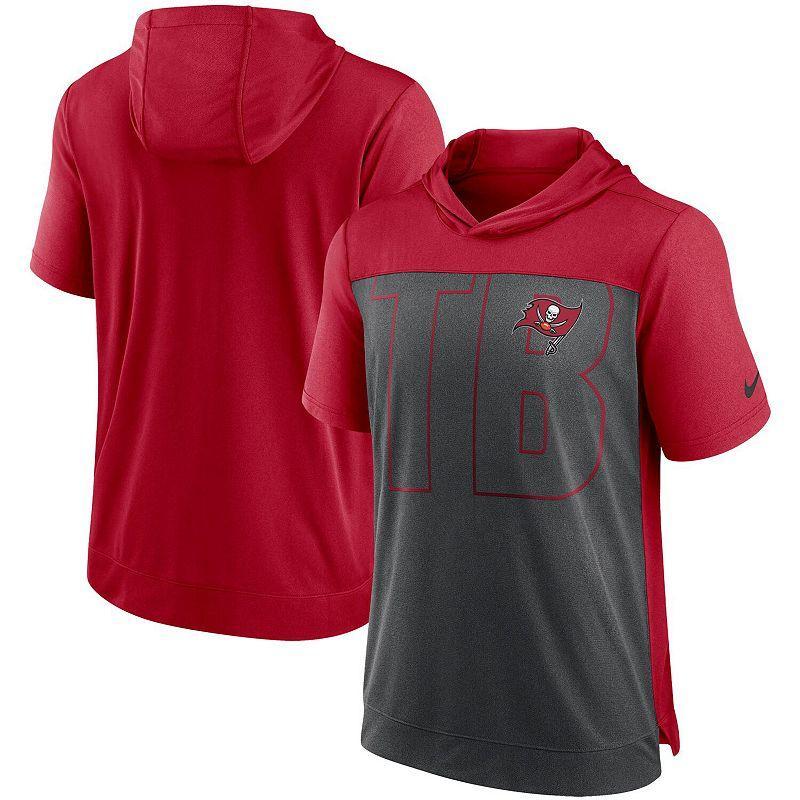 Men's Nike Heathered Charcoal/Red Tampa Bay Buccaneers Performance Hoodie T-Shirt,  Product Image