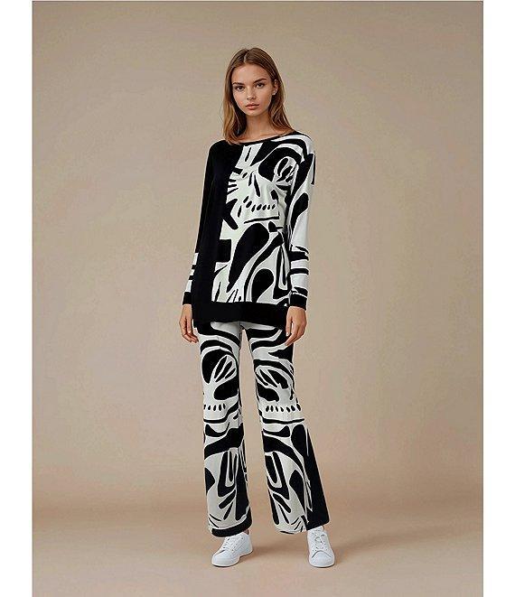 Eva Varro Abstract Print and Solid Combo Knit Jersey Boat Neck 3/4 Sleeve Tunic Product Image