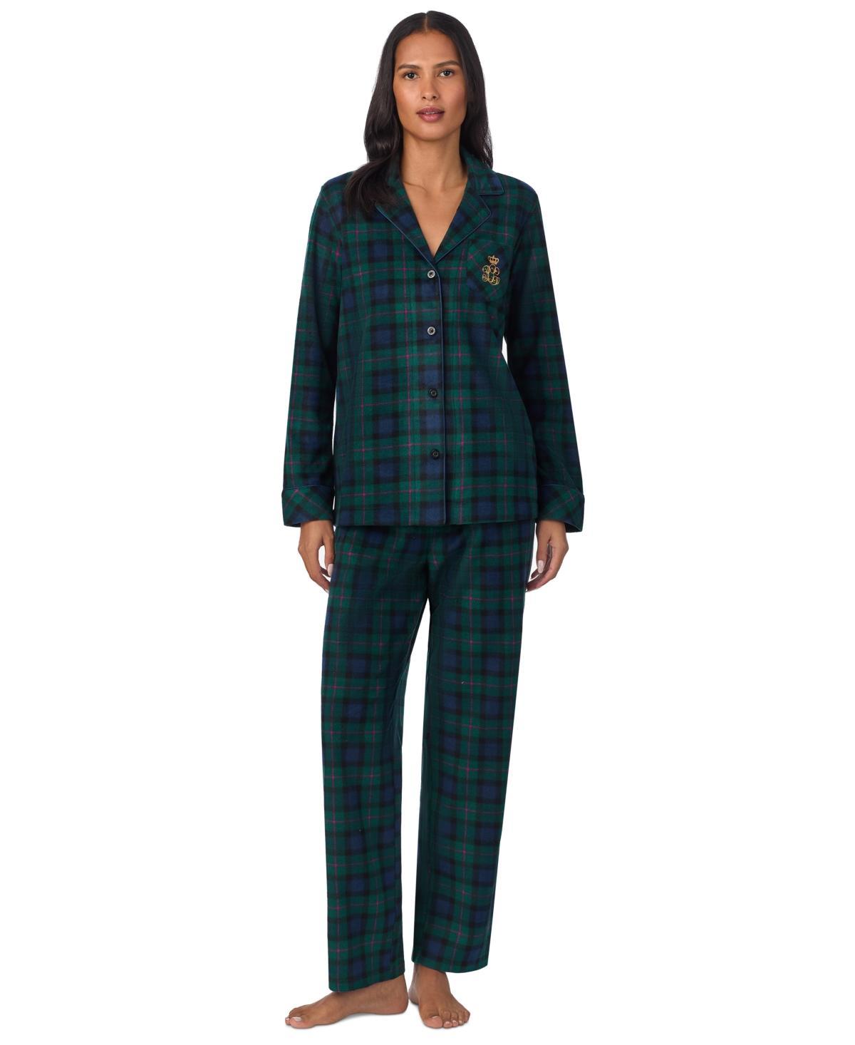 LAUREN RALPH LAUREN Plaid Cotton Blend Pajamas In Green Plaid Product Image