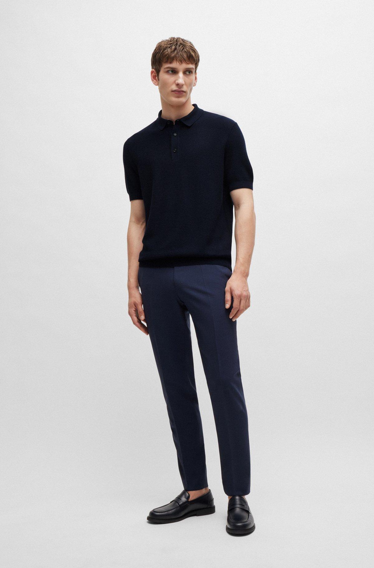 Regular-fit knit polo with mixed structures Product Image