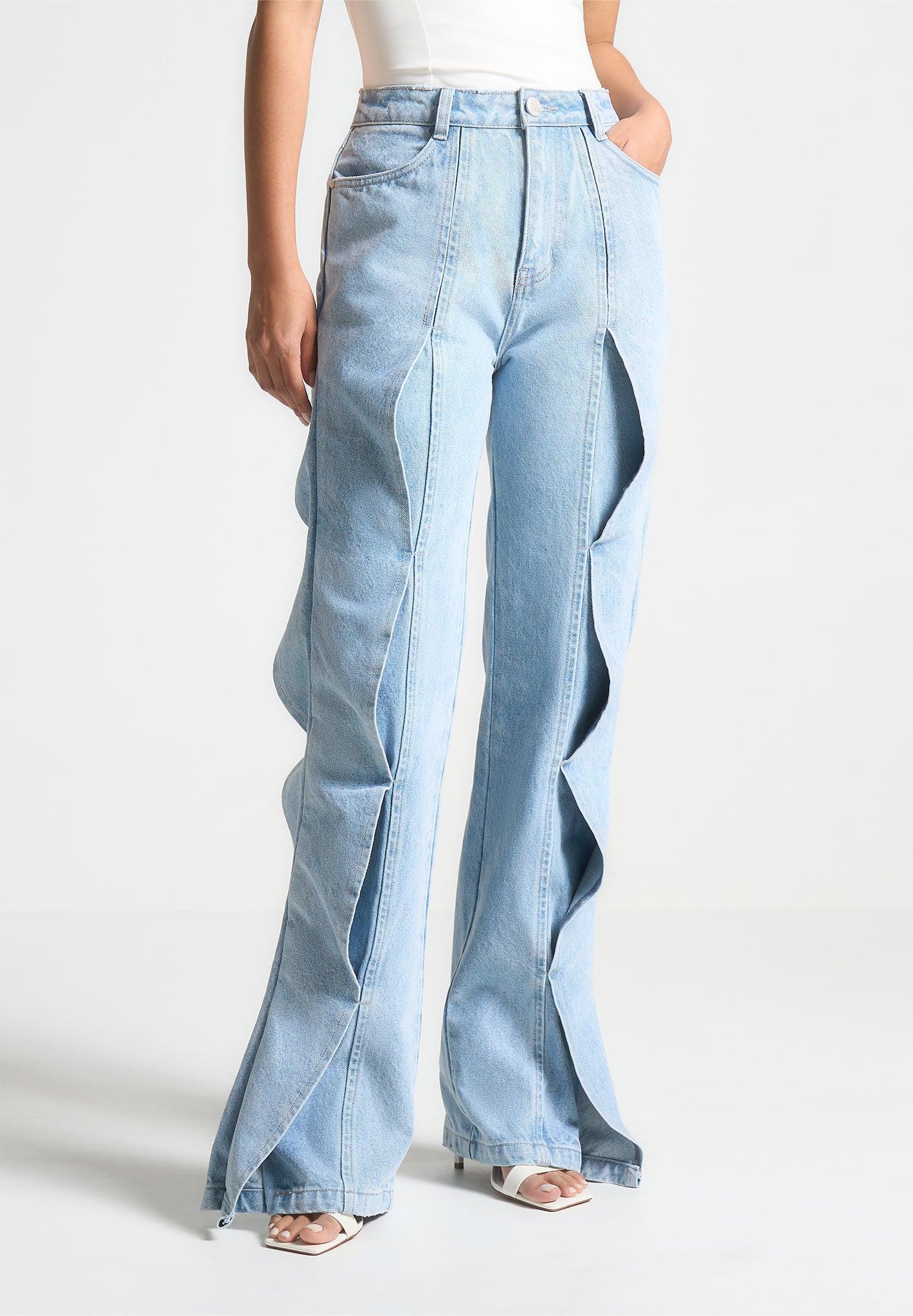 Wave Detail Boyfriend Jeans - Light Blue Female Product Image