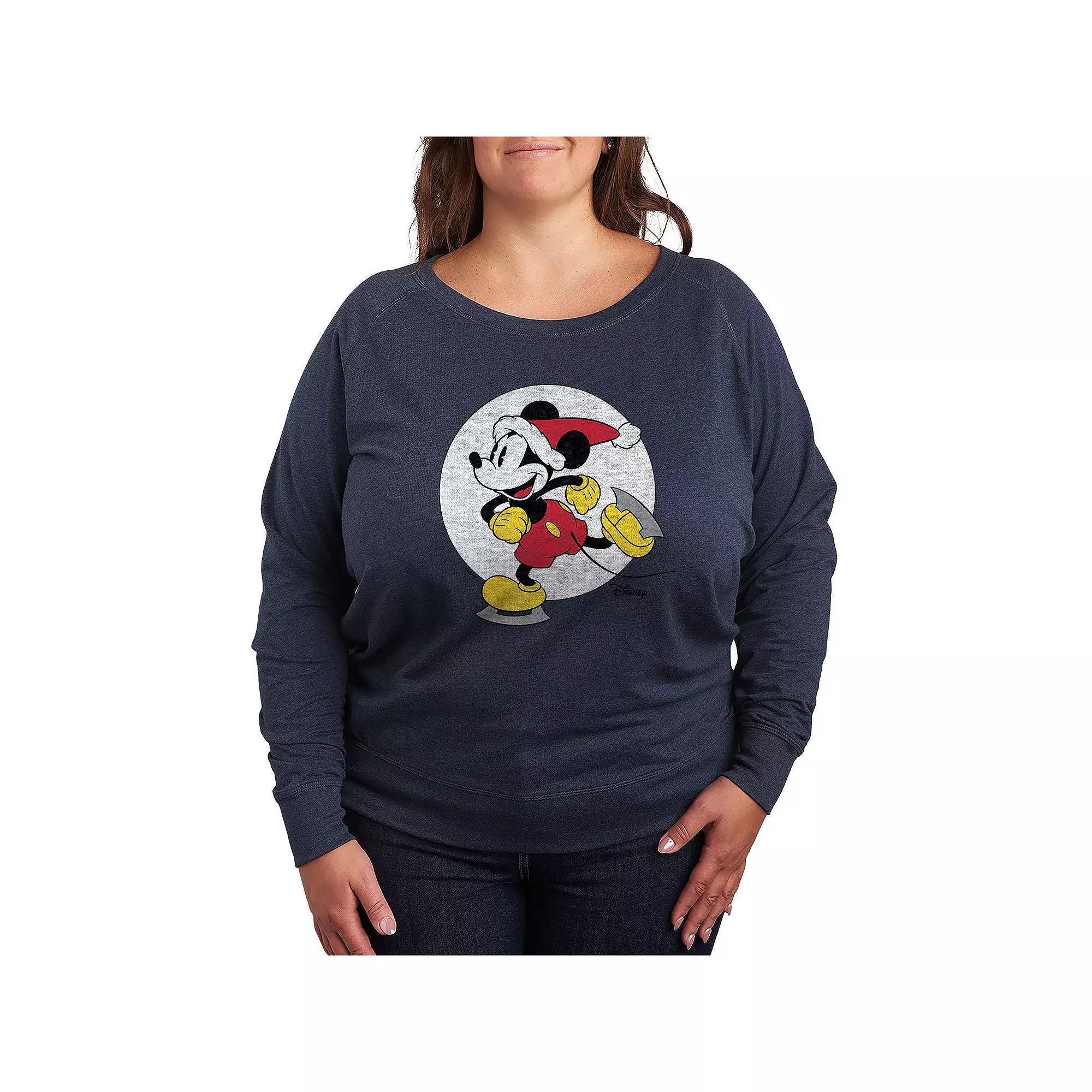 Disney's Mickey Mouse Plus Size Skating French Terry Long Sleeve Tee, Women's, Size: 1XL, Grey Green Product Image