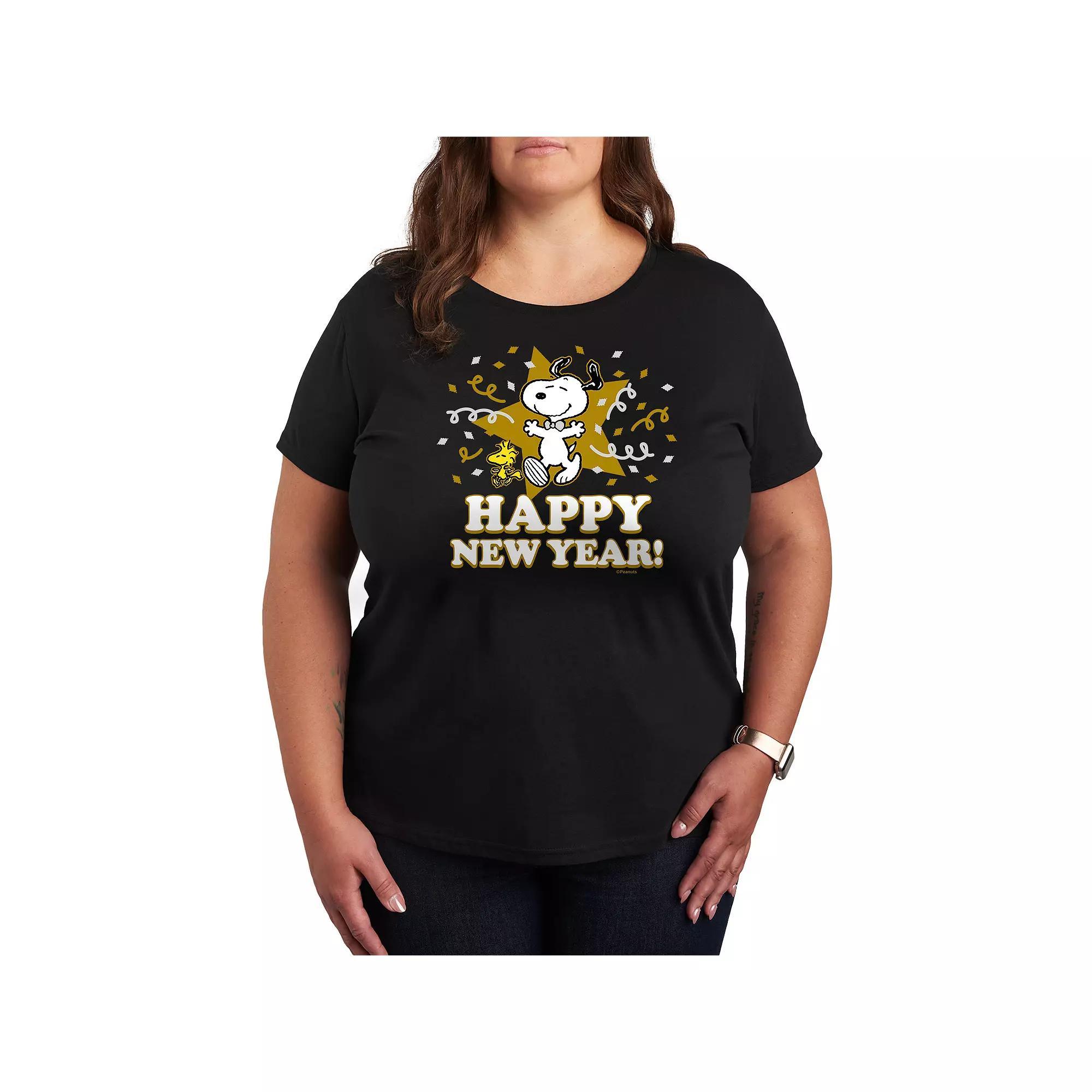 Plus Size Peanuts Snoopy Happy New Year Graphic Tee, Women's, Size: 1XL, Black Product Image