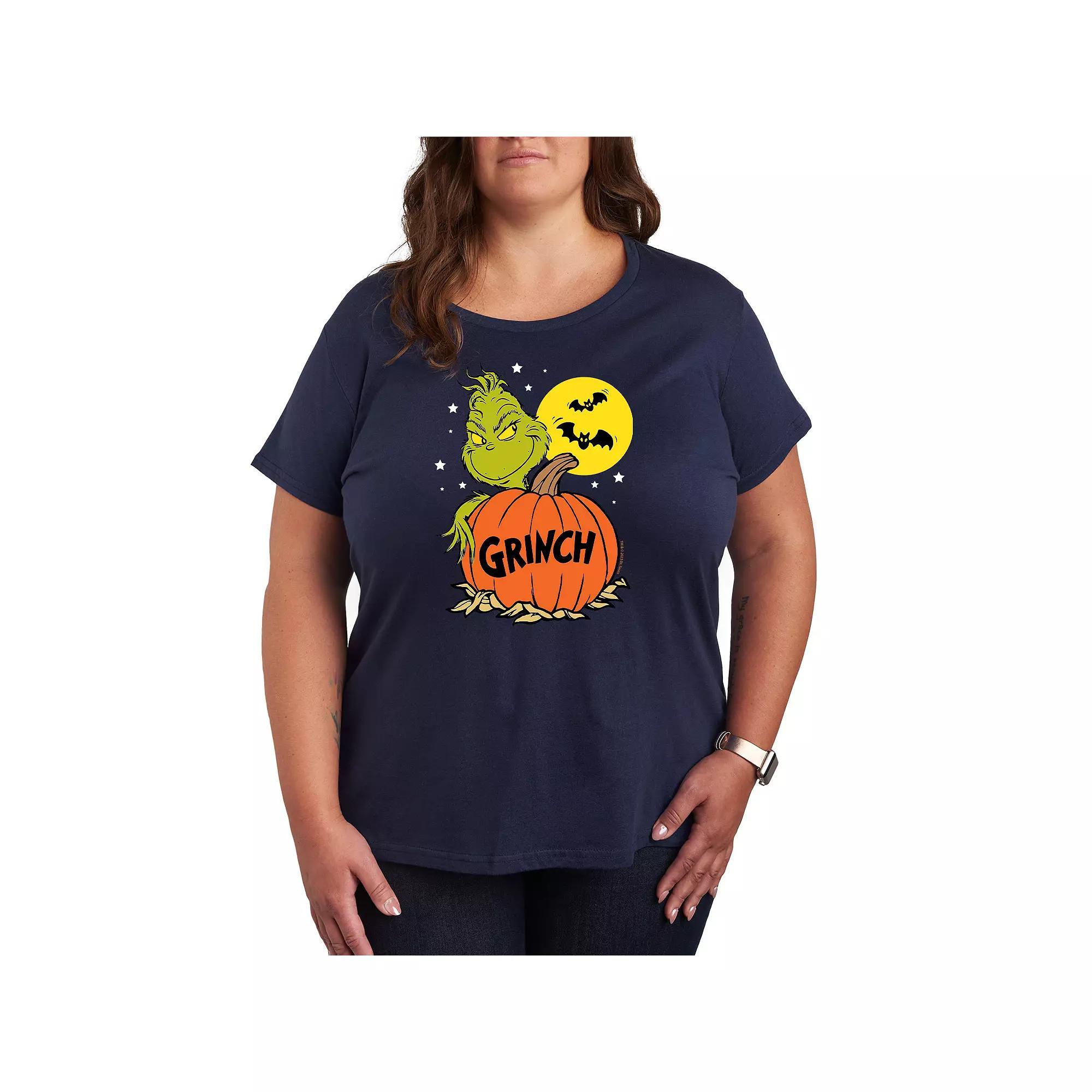 Plus Size Dr. Seuss Grinch Halloween Pumpkin Graphic Tee, Women's, Size: 3XL, Blue Product Image