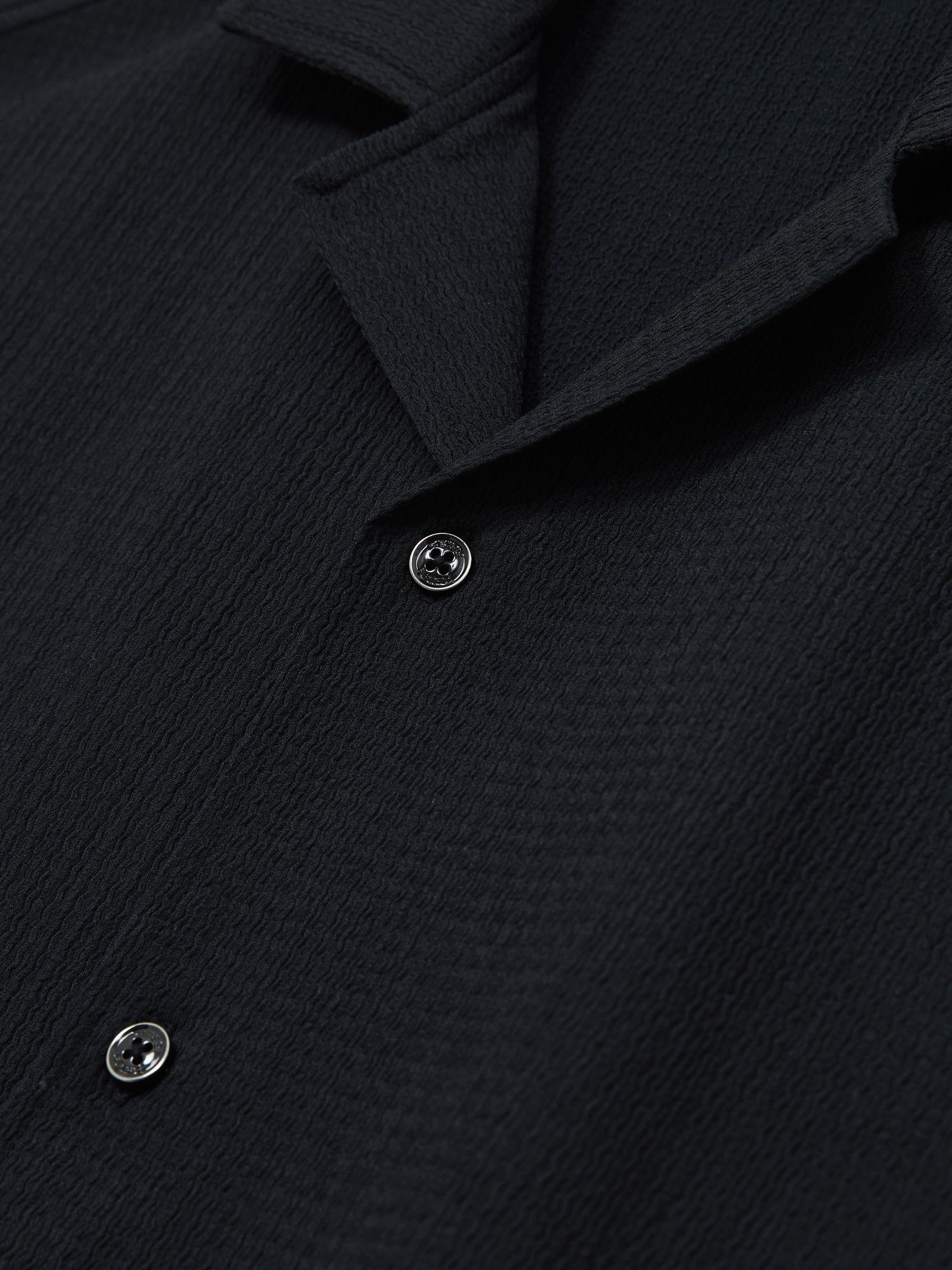 Textured Crepe Cuban Collar Shirt in Navy Product Image