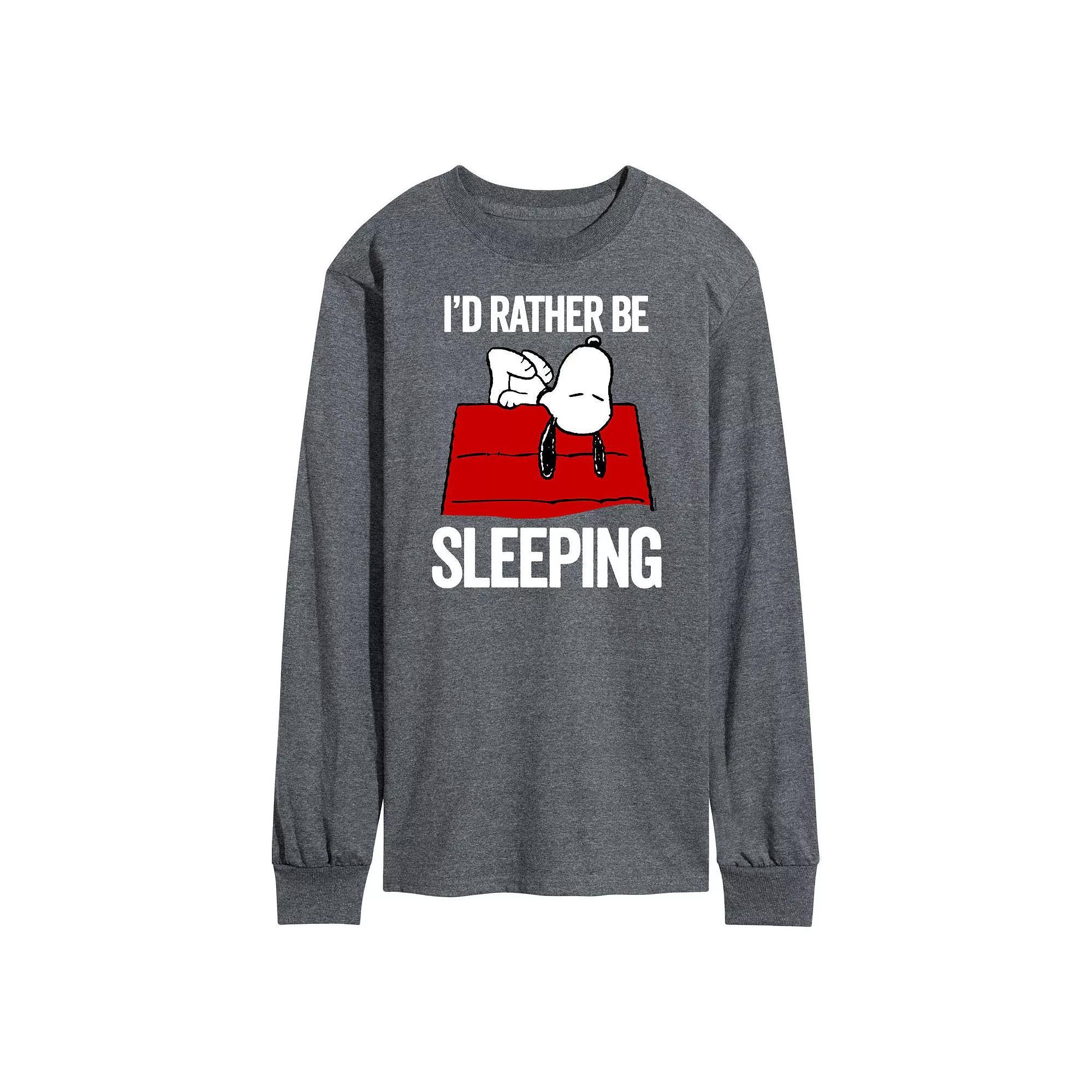 Men's Peanuts Still Sleeping Long Sleeve Graphic Tee, Size: Small, Grey Product Image