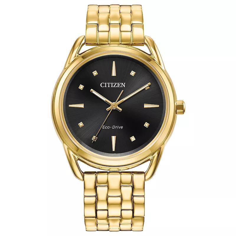 Citizen Womens Eco-Drive Classic Gold Tone Stainless Steel Black Dial Bracelet Watch Product Image