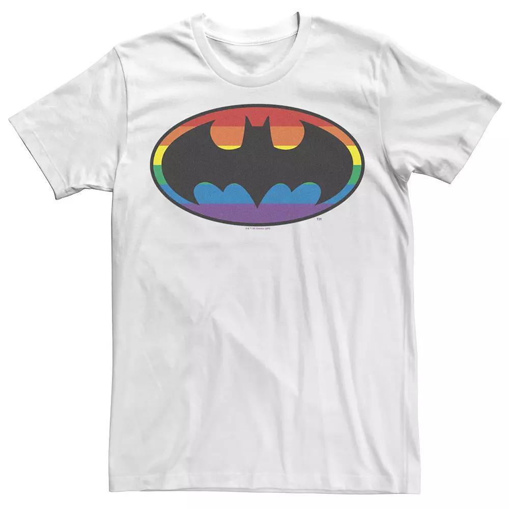 Men's Batman Rainbow Striped Logo Tee, Size: XL, White Product Image