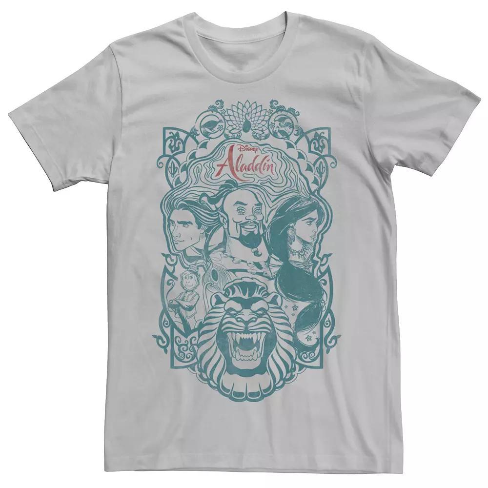 Disney's Aladdin Live Action Men's Group Character Sketch Tee, Size: Small, Silver Product Image