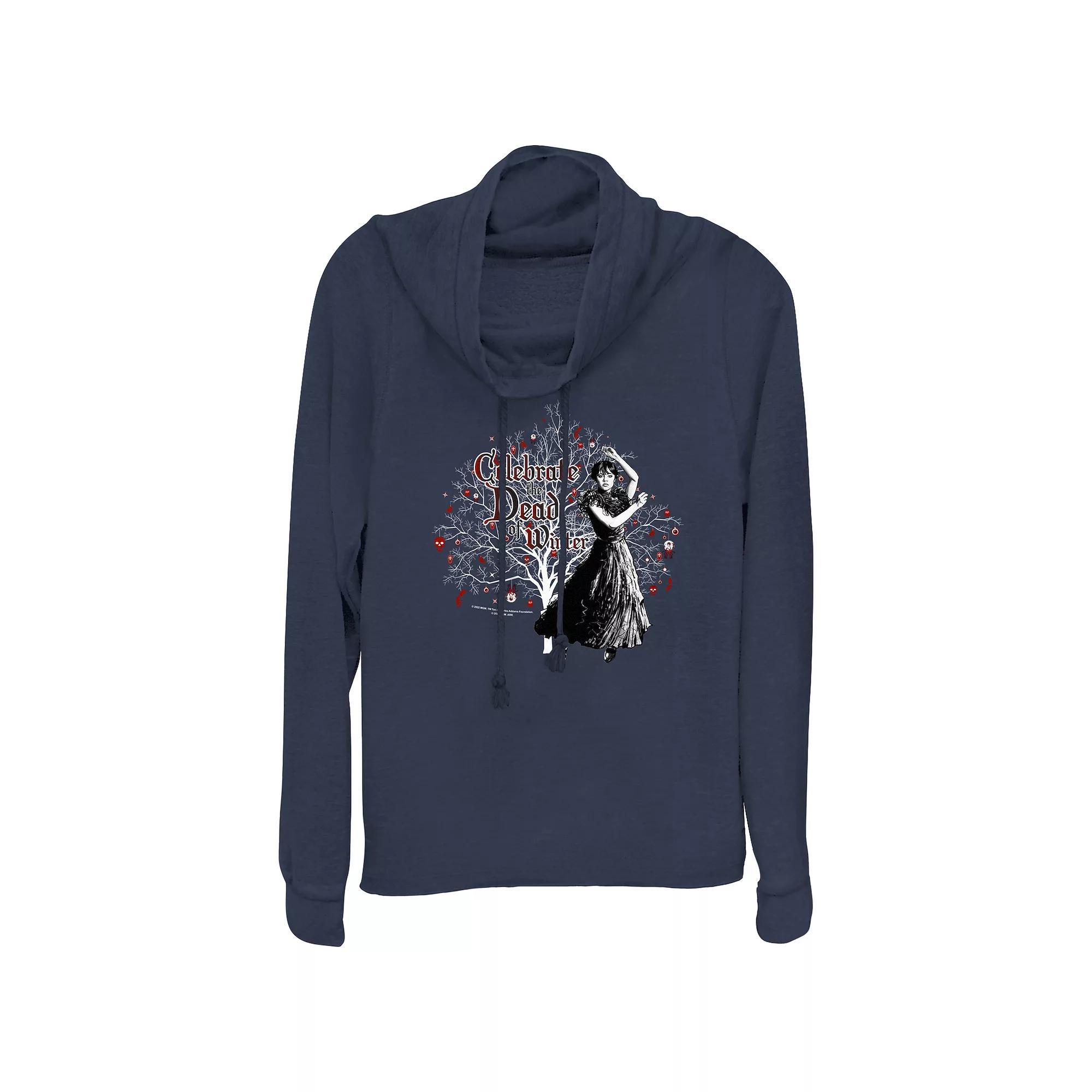 Women's Wednesday Celebrate The Dead Of Winter Cowlneck Graphic Lightweight Long Sleeve, Size: XS, Blue Product Image