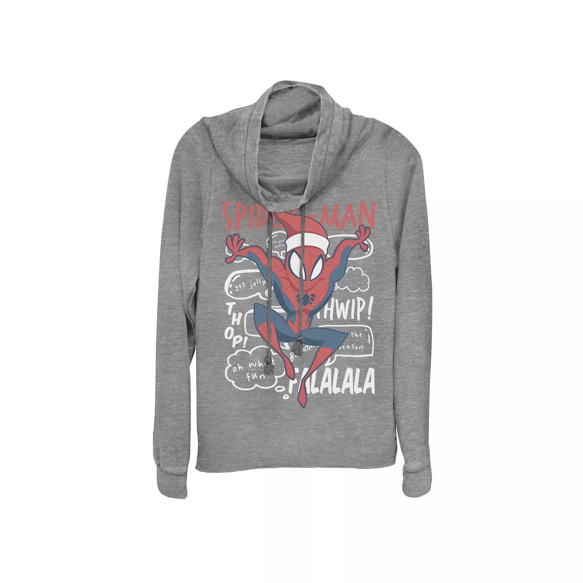 Juniors' Marvel Spider-Man Santa Holiday Doodles Cowlneck Graphic Lightweight Long Sleeve, Girl's, Size: XXL, Gray Grey Product Image