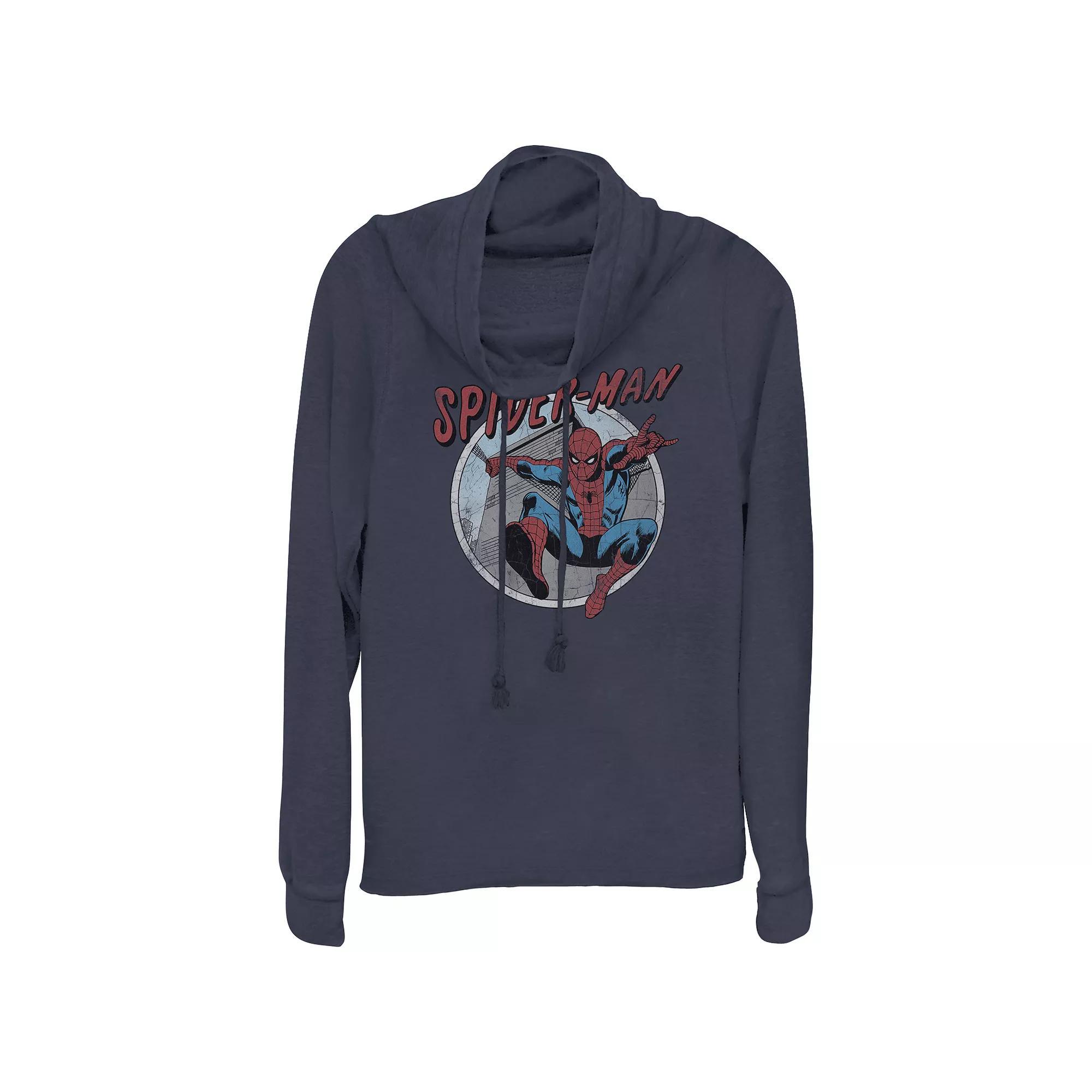 Juniors' Spider-Man Retro Stamp Cowlneck Graphic Lightweight Long Sleeve, Girl's,  Product Image