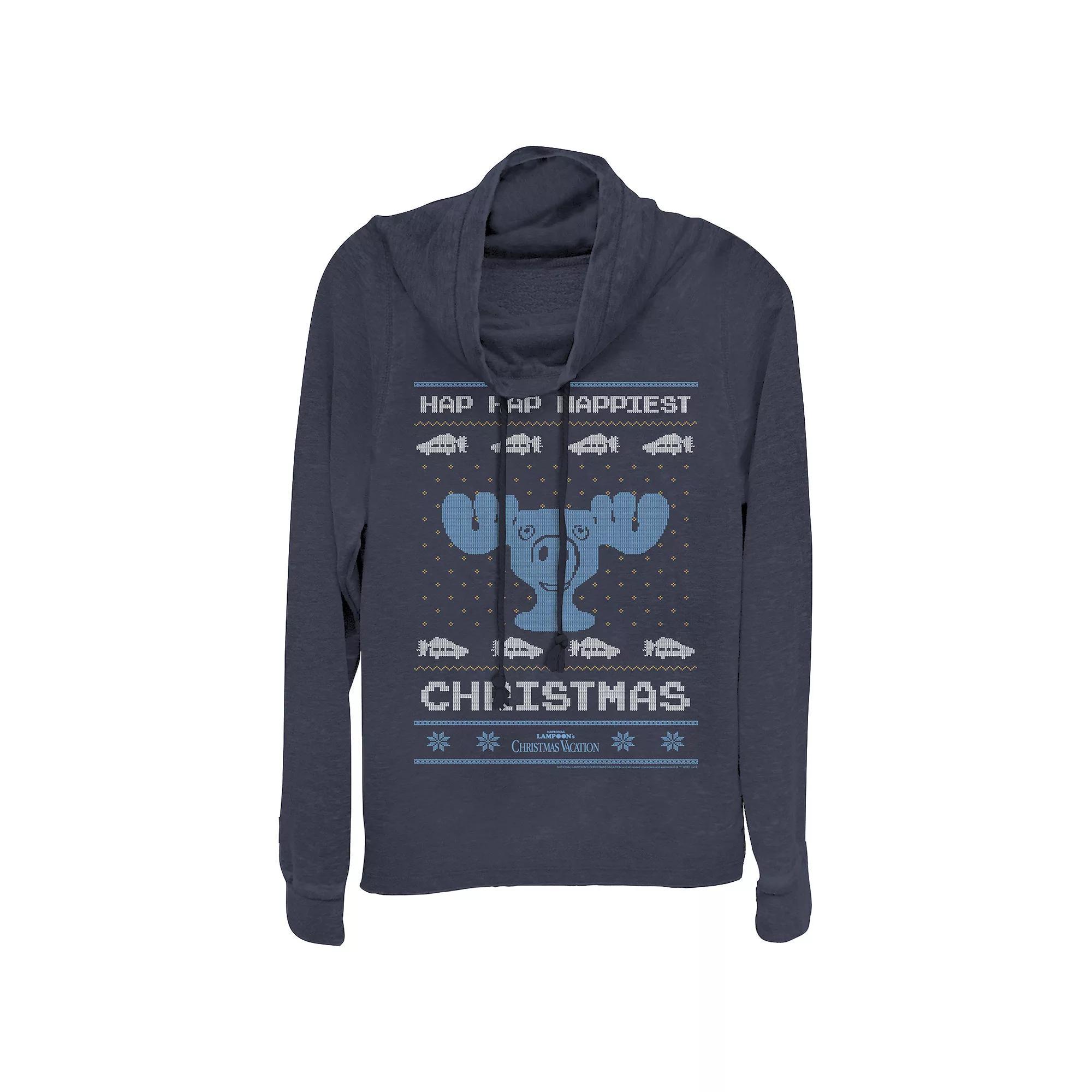 Women's Plus Christmas Vacation Happiest Christmas Cowlneck Graphic Lightweight Long Sleeve, Girl's, Size: 3XL, Blue Product Image