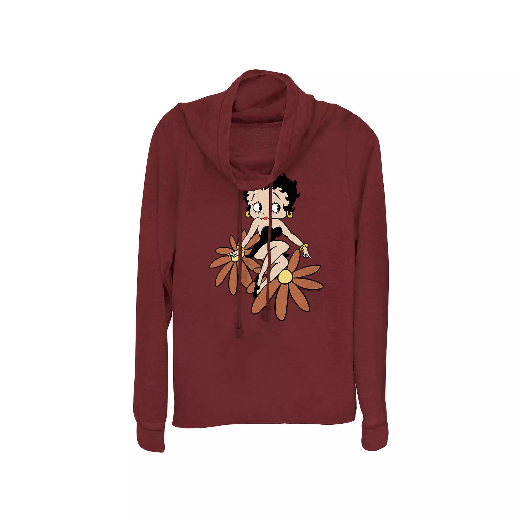 Juniors' Betty Boop Sitting On Flowers Cowlneck Graphic Lightweight Long Sleeve, Girl's,  Product Image