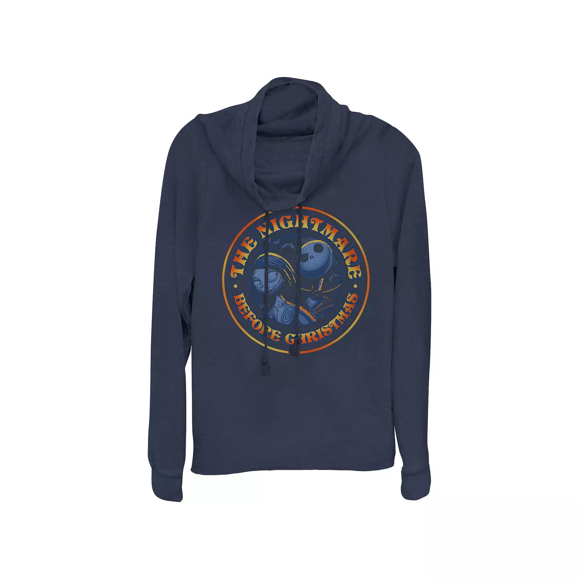 Disney's The Nightmare Before Christmas Jack Skellington And Sally Stamp Plus Size Cowlneck Graphic Lightweight Long Sleeve, Women's, Size: 2XL, Blue Product Image