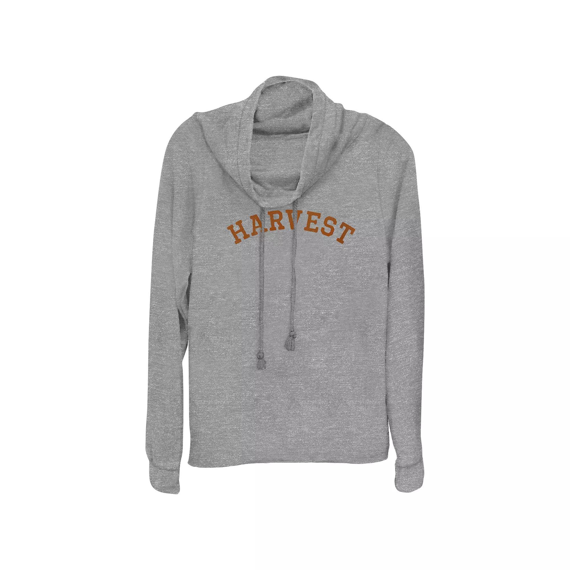 Plus Size Harvest Cowlneck Graphic Lightweight Long Sleeve, Women's, Size: 1XL, Gray Grey Product Image