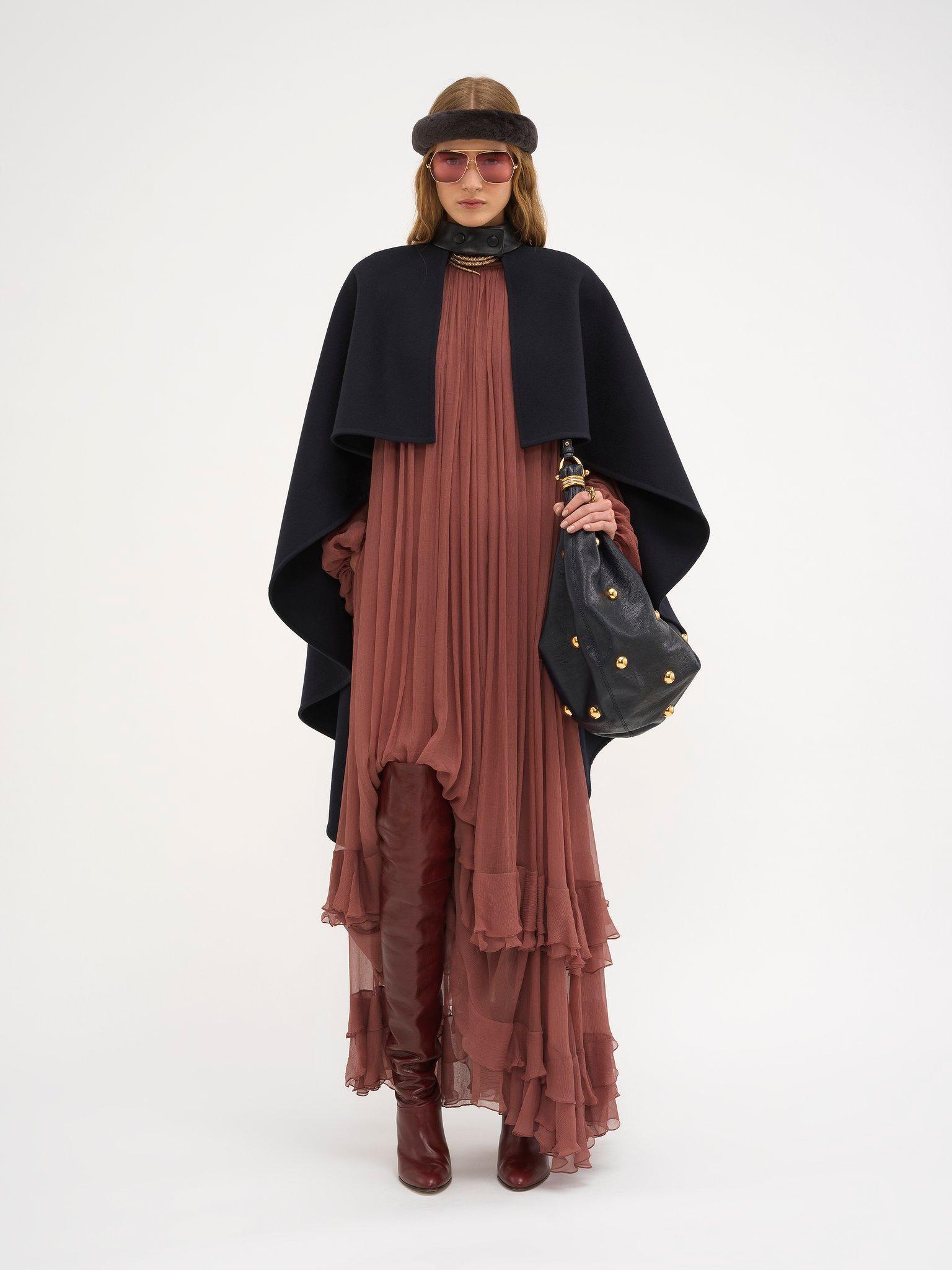 High-low cape in double-face wool Product Image