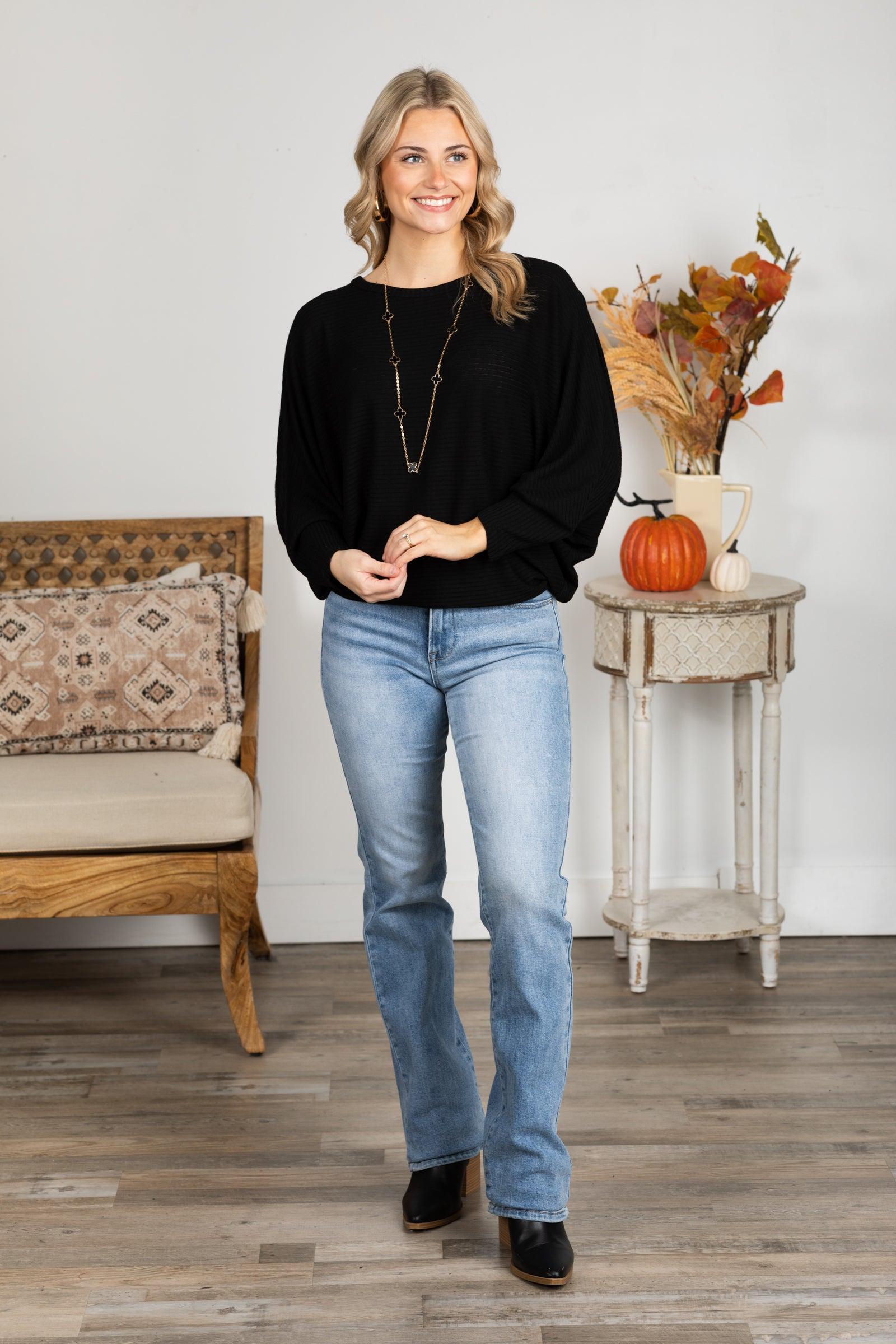 Ribbed Dolman Sleeve Lightweight Sweater Product Image