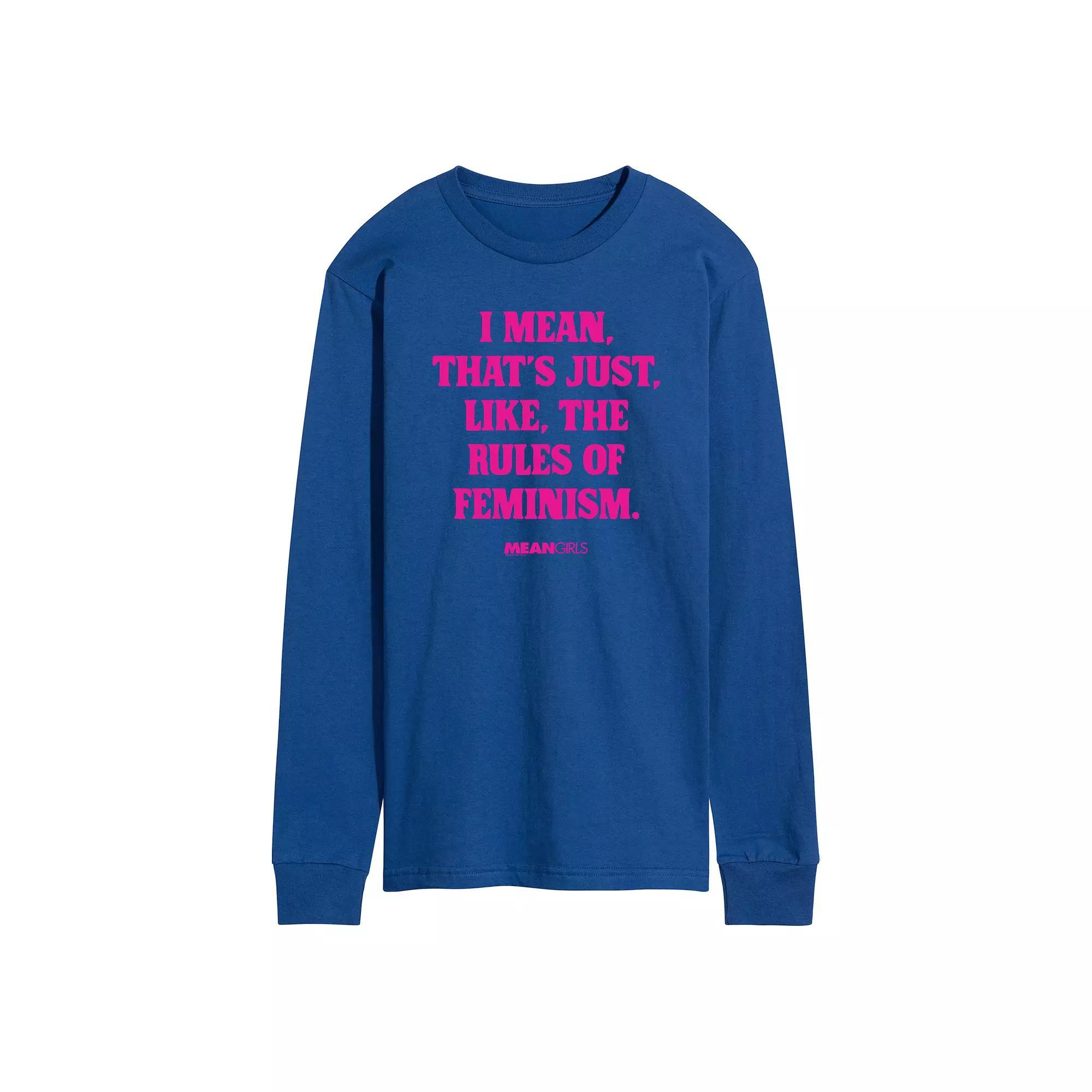 Men's Mean Girls Rules Of Feminism Long Sleeve Graphic Tee, Size: Medium, Blue Product Image