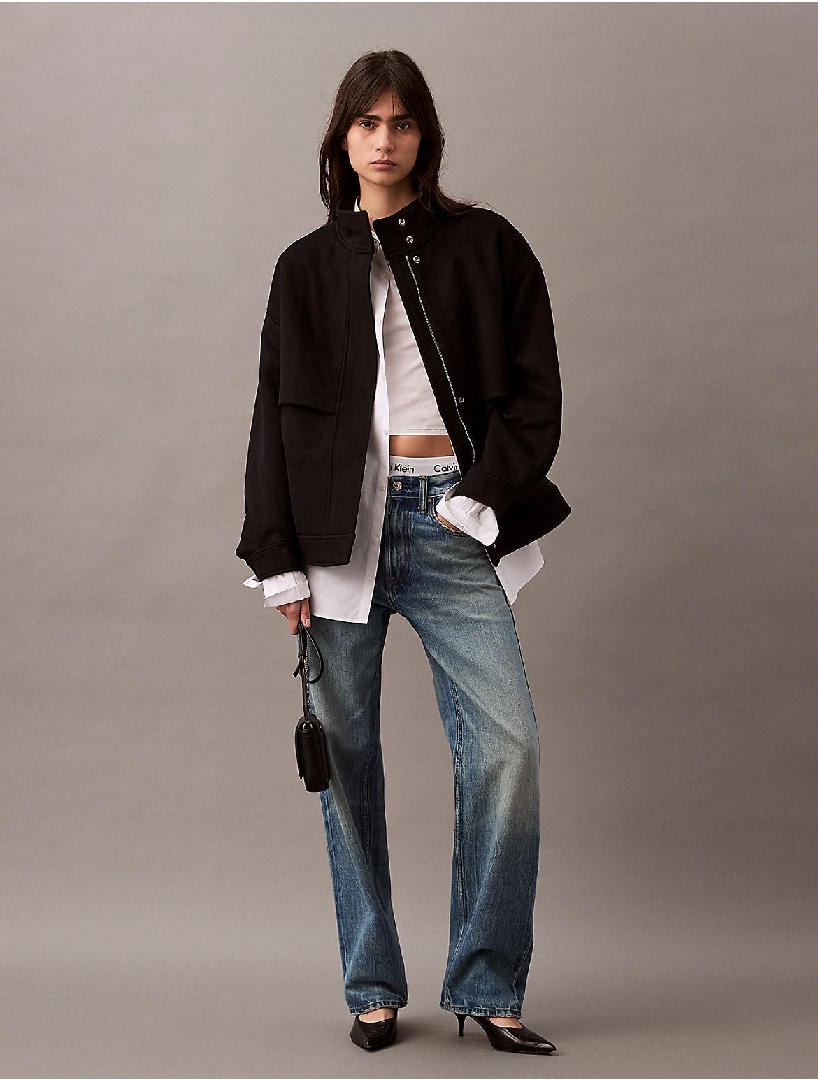 Calvin Klein Womens Wool Blend Bomber Jacket - Black Product Image