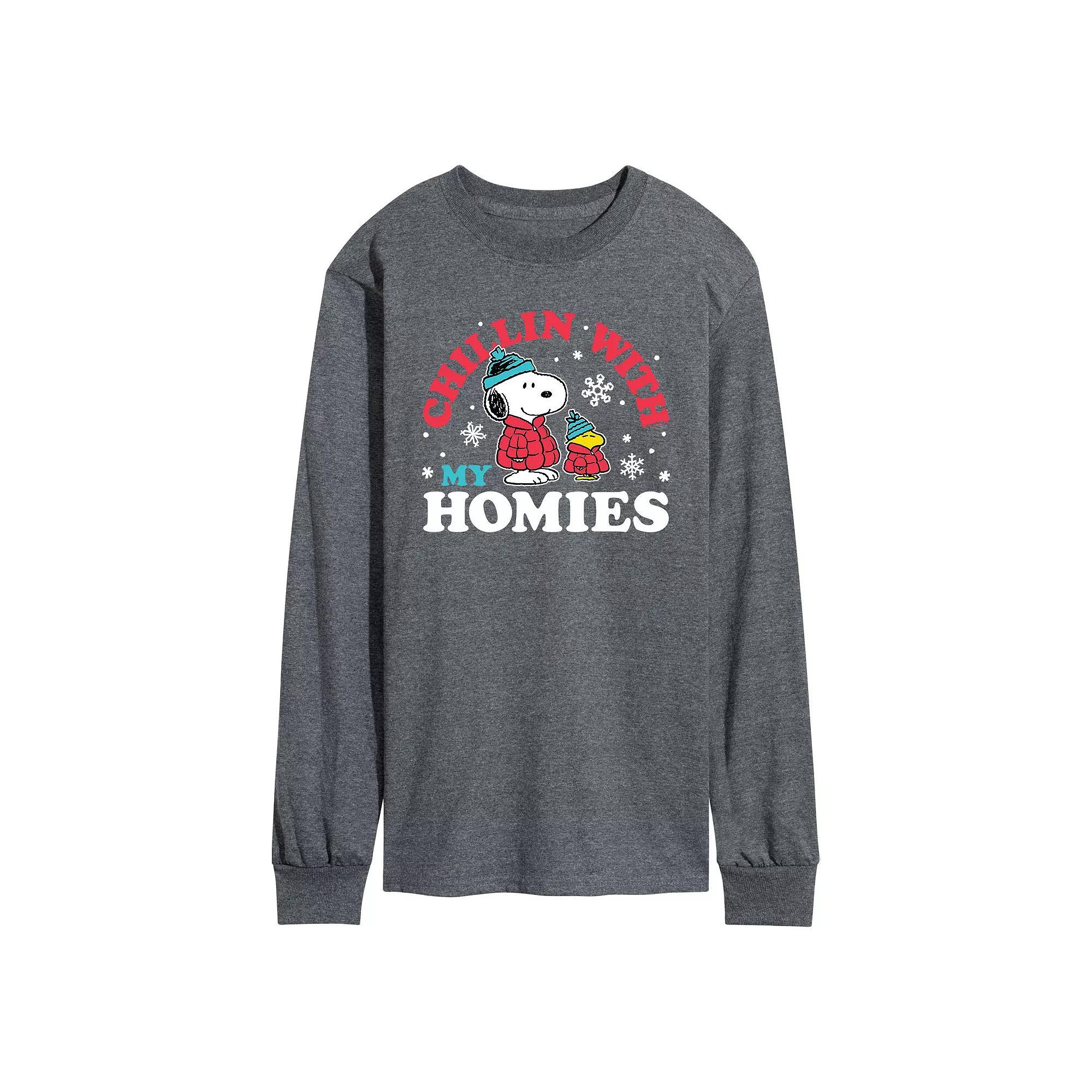 Men's Peanuts Chillin With My Homies Long Sleeve Tee, Size: Large, Gray Product Image