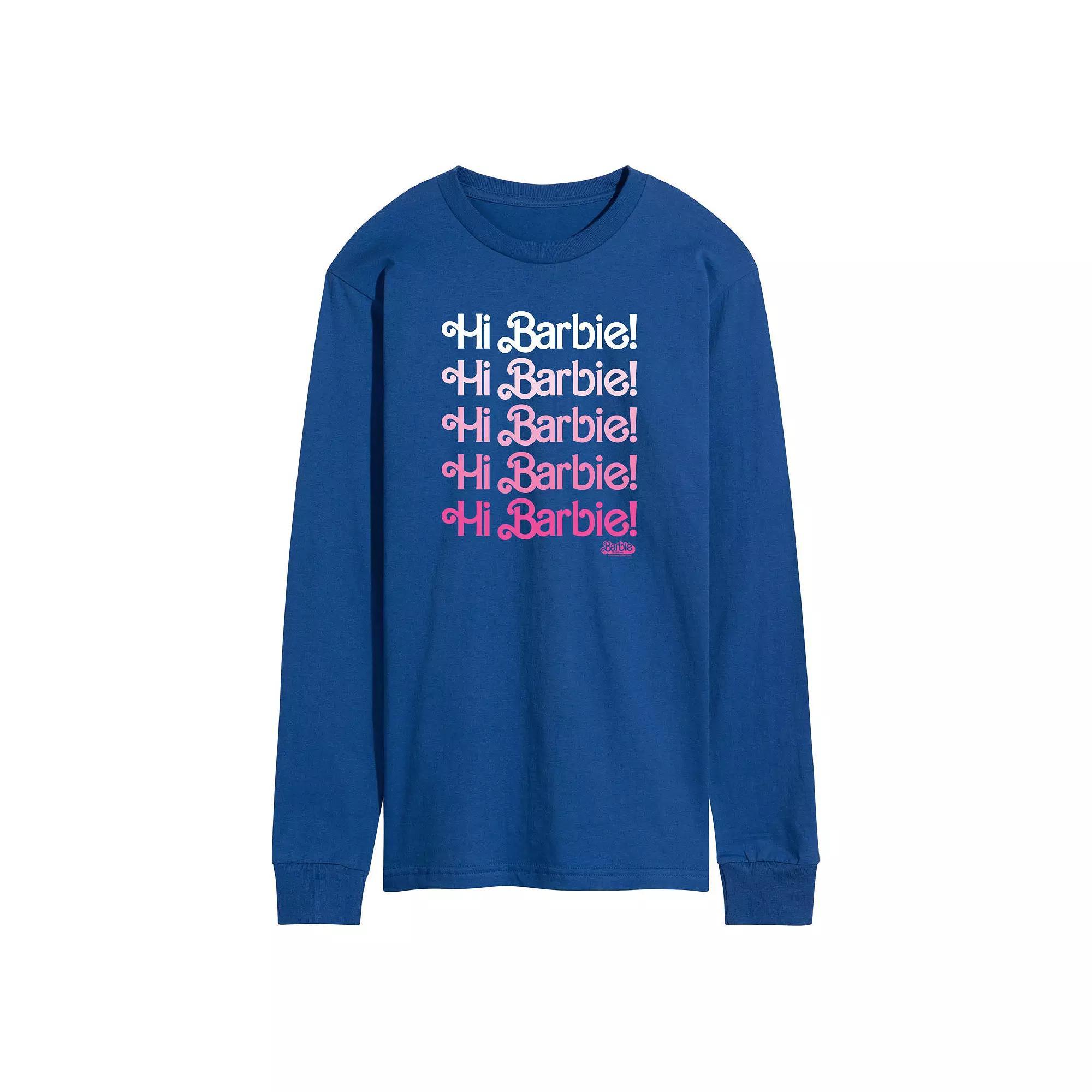 Men's Barbie™ The Movie Hi Barbie Long Sleeve Graphic Tee, Size: Medium, Blue Product Image