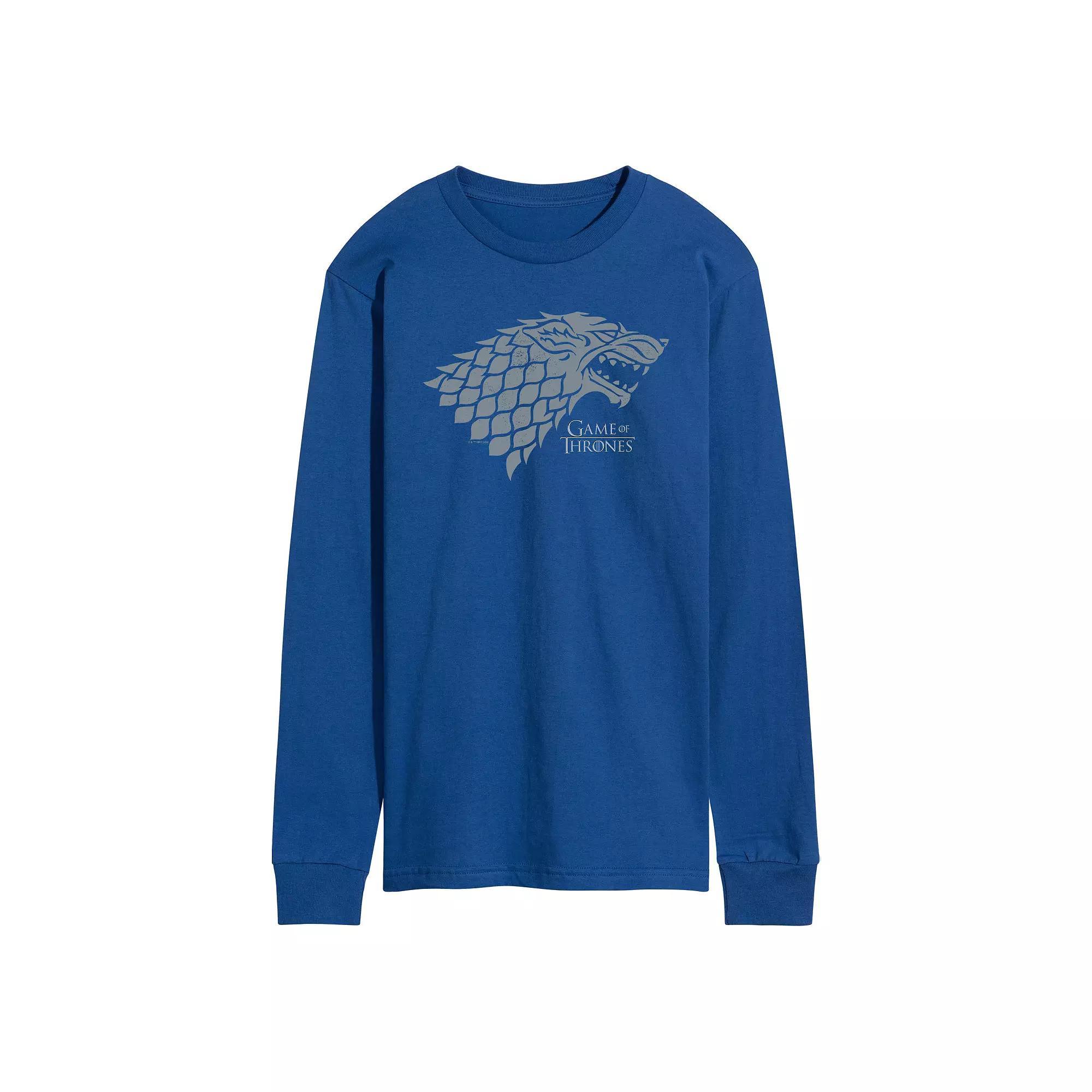 Men's Game Of Thrones Stark Wolf Head Long Sleeve Graphic Tee, Size: XXL, Blue Product Image