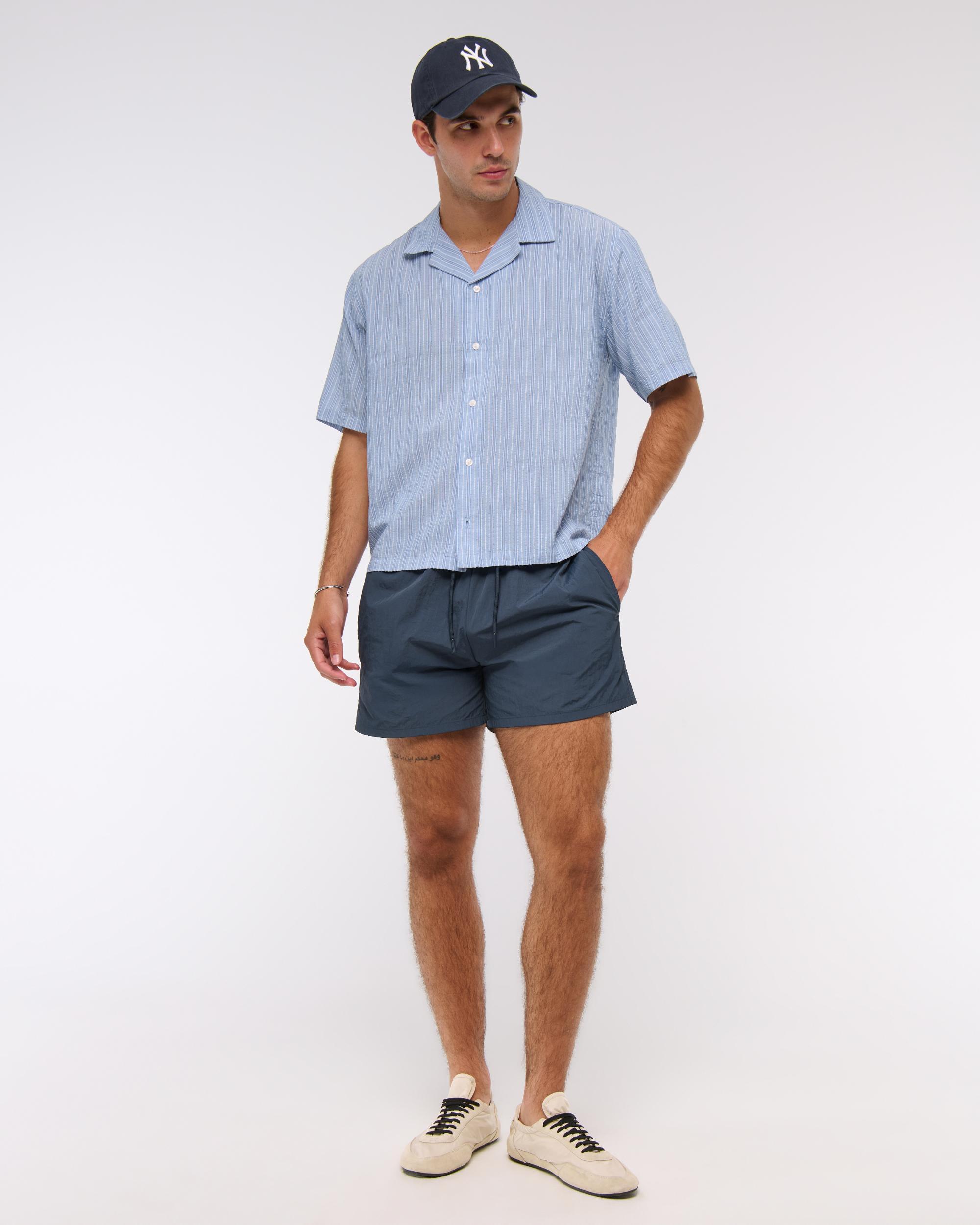 Camp Collar Cropped Seersucker Shirt Product Image