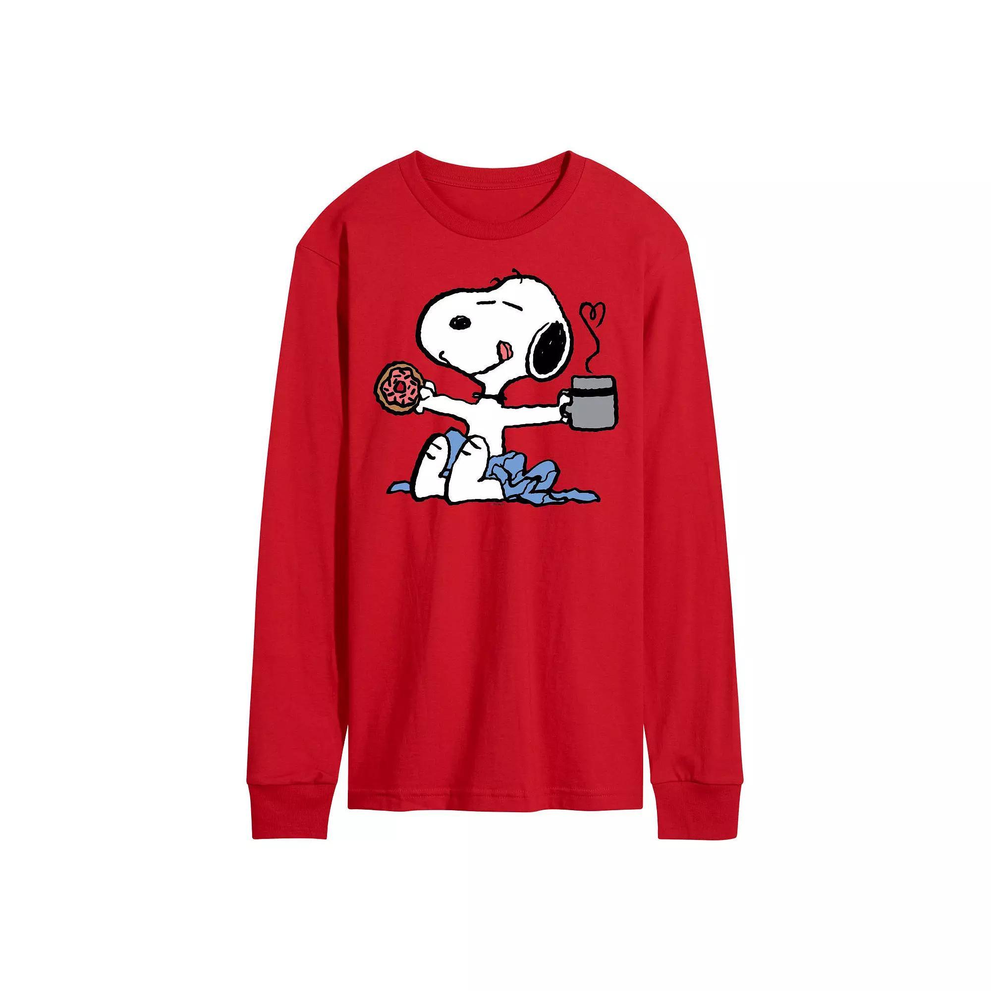 Men's Peanuts Snoopy Donut Coffee Long Sleeve, Size: XL, Red Product Image