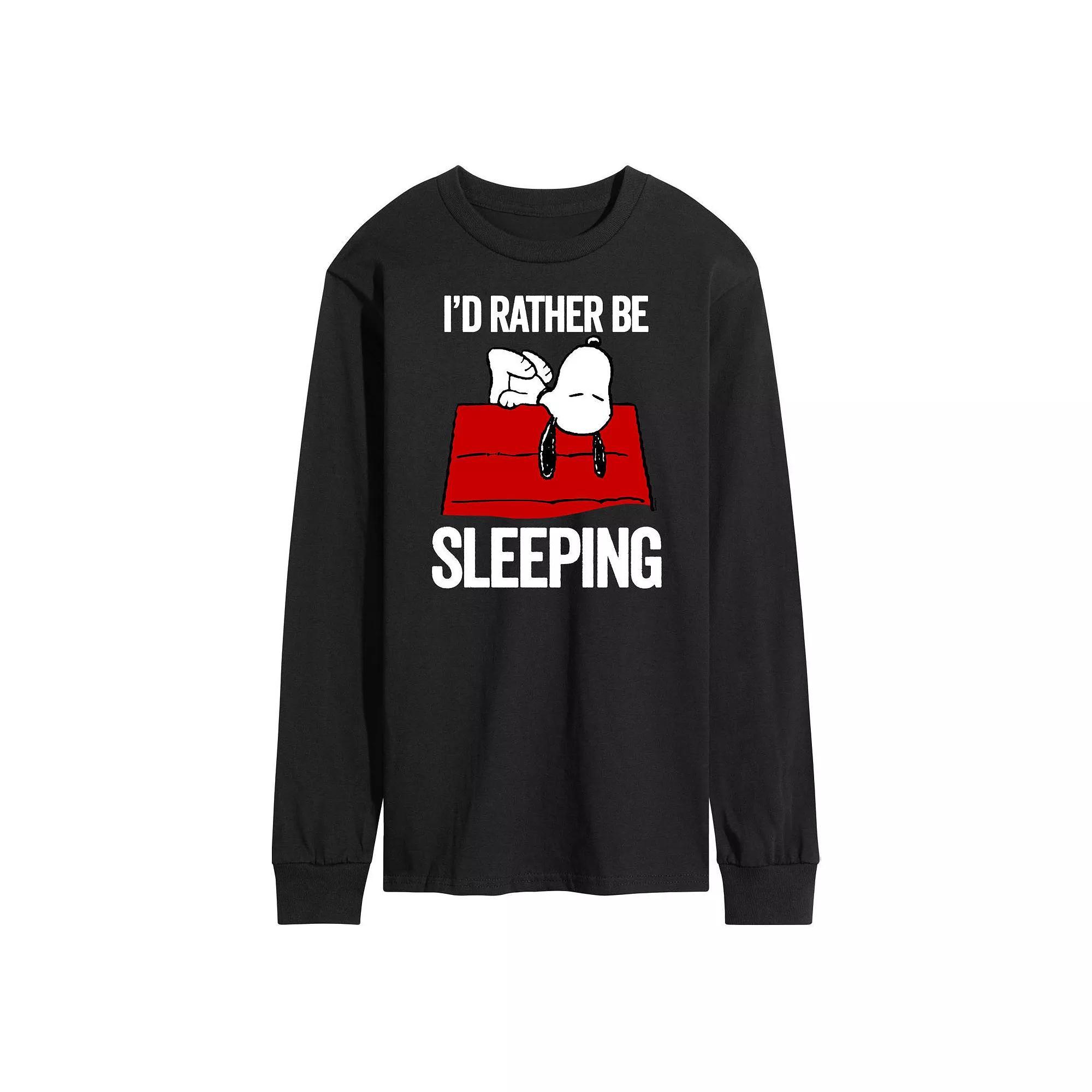 Men's Peanuts Still Sleeping Long Sleeve Graphic Tee, Size: Small, Black Product Image