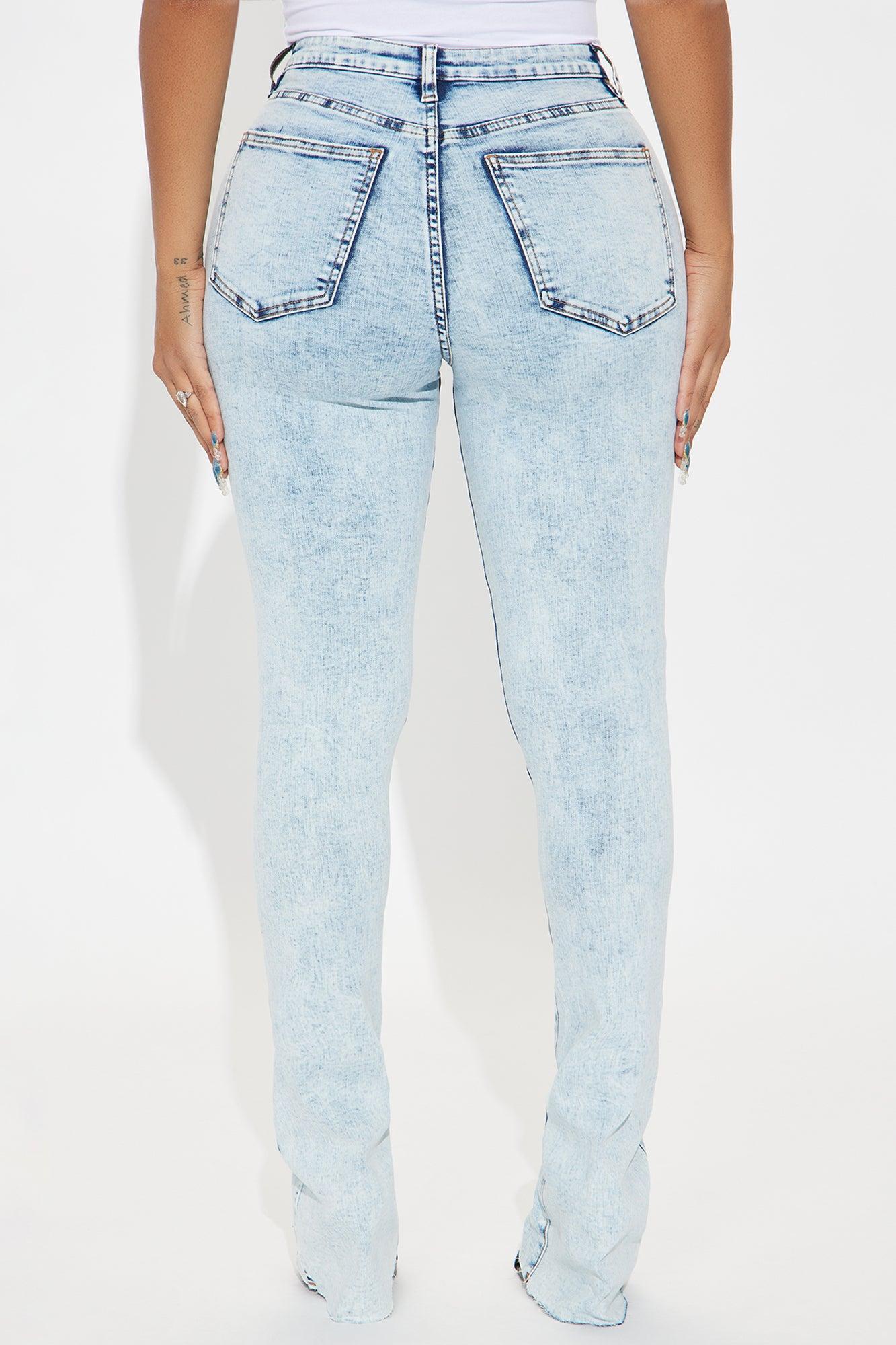 Best Stretch Ripped High Rise Bootcut Jeans - Acid Wash Denim Product Image