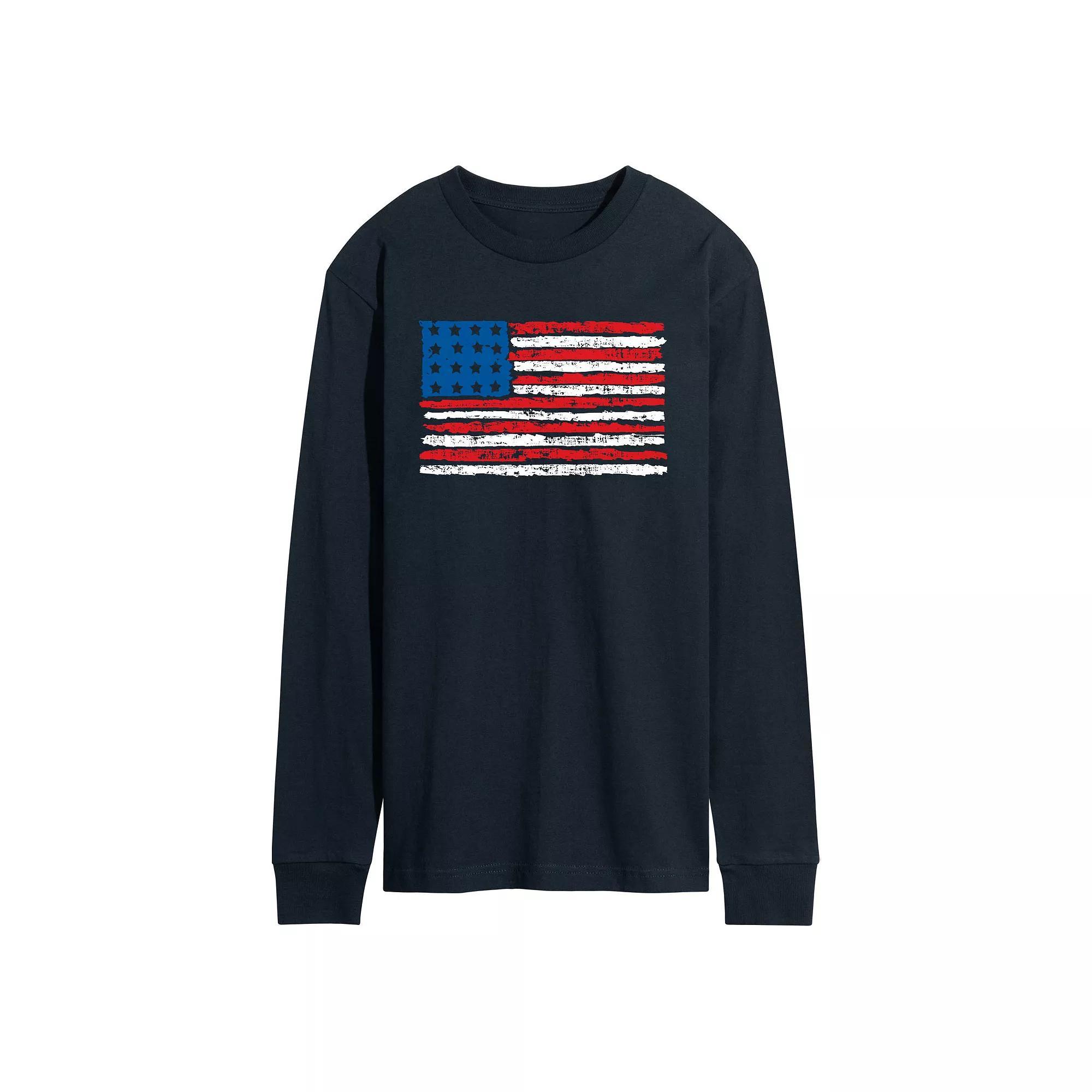 Men's Distressed USA Flag Long Sleeve Graphic Tee,  Product Image