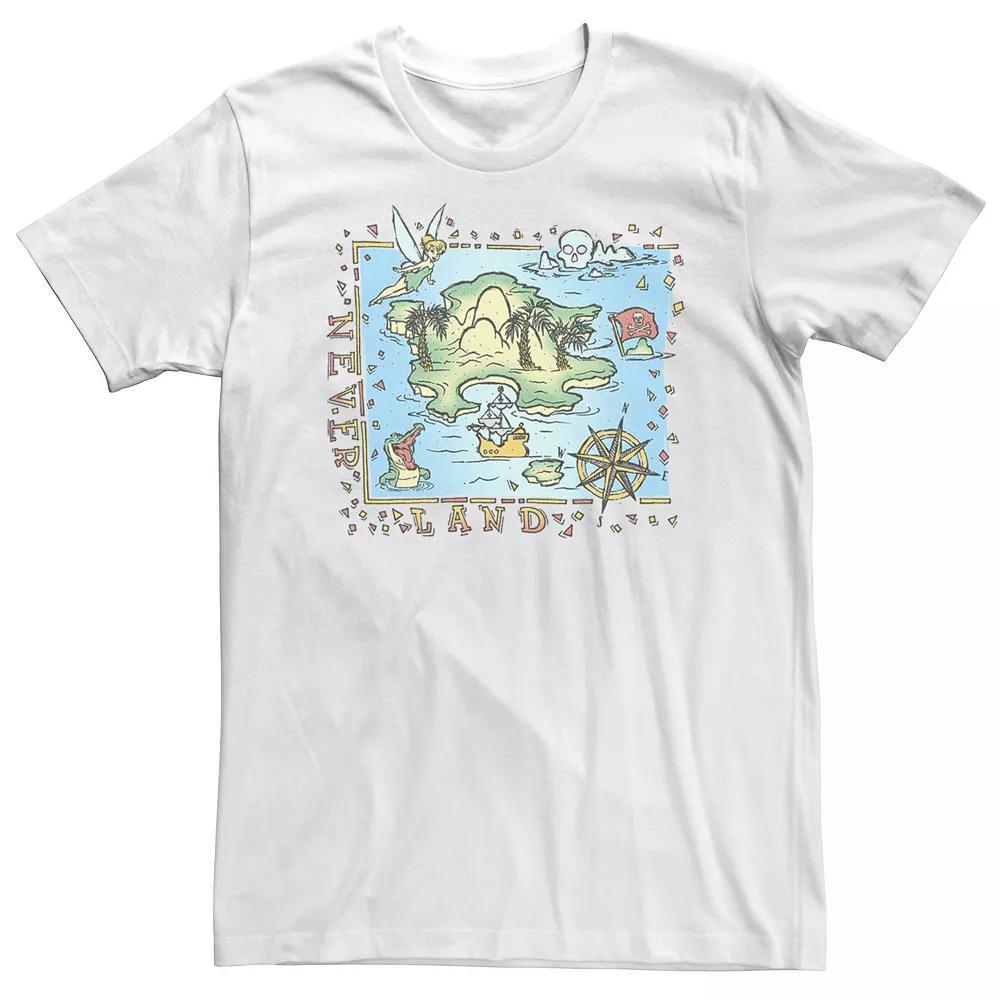 Big & Tall Disney Peter Pan Never Land Map Vintage Poster Tee, Men's, Size: 4XL Tall, White Product Image