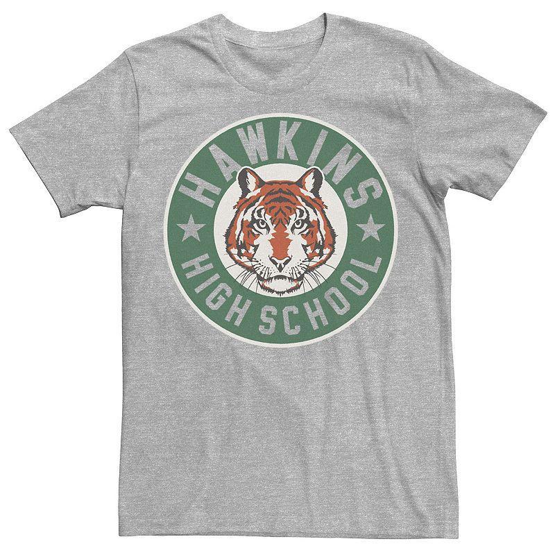 Mens Netflix Stranger Things Hawkins High School Tigers Logo Tee Athletic Grey Product Image