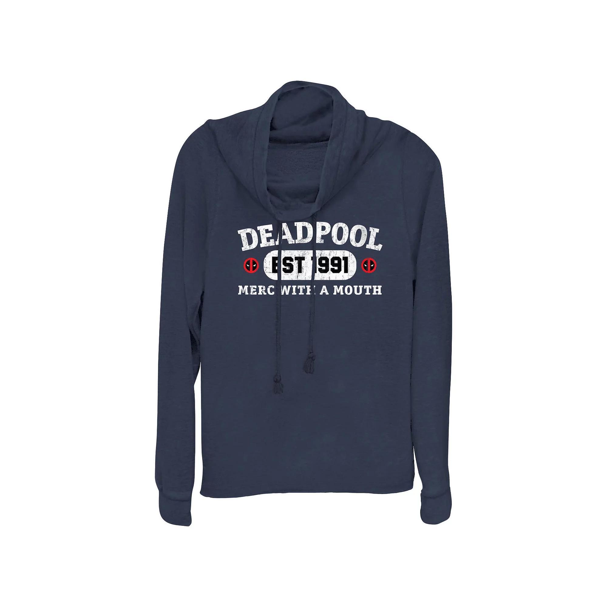 Plus Size Marvel Deadpool Est. 1991 Merc With A Mouth Cowlneck Graphic Lightweight Long Sleeve, Women's, Size: 3XL, Blue Product Image