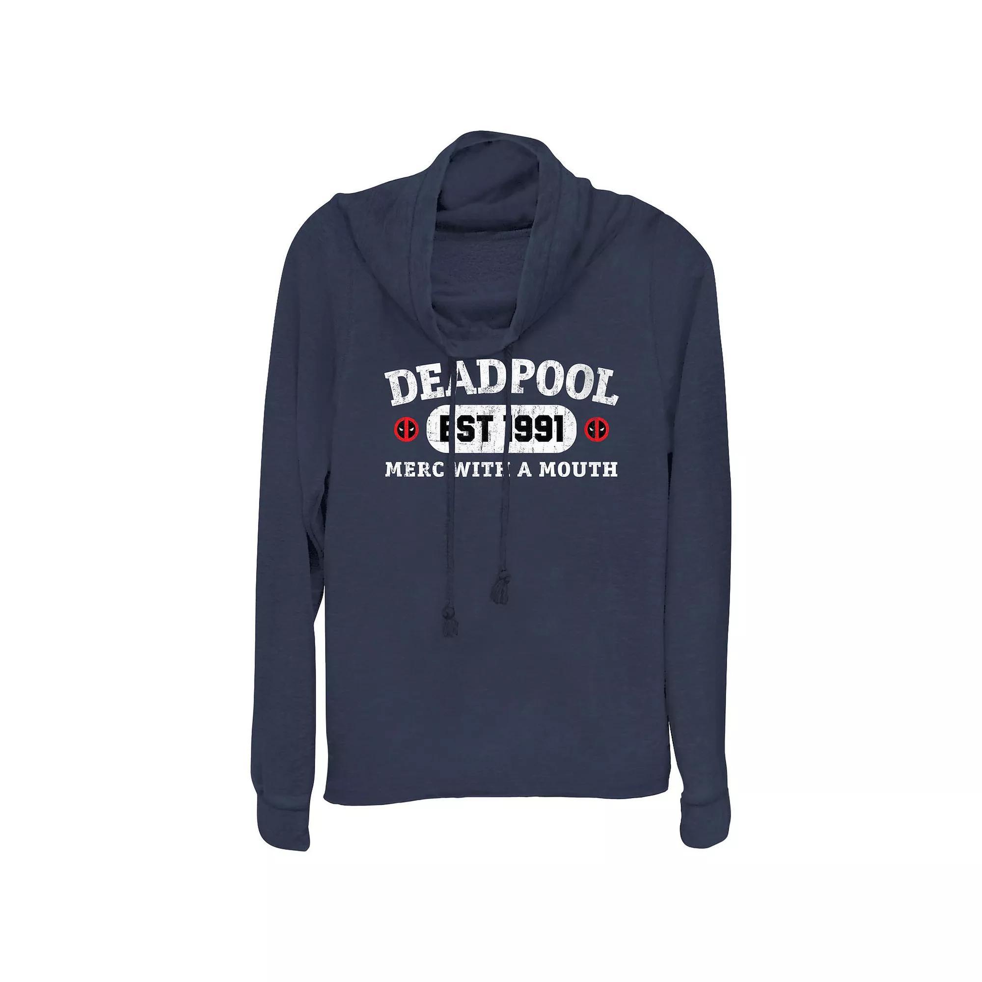 Plus Size Marvel Deadpool Est. 1991 Merc With A Mouth Cowlneck Graphic Lightweight Long Sleeve, Women's, Size: 3XL, Blue Product Image