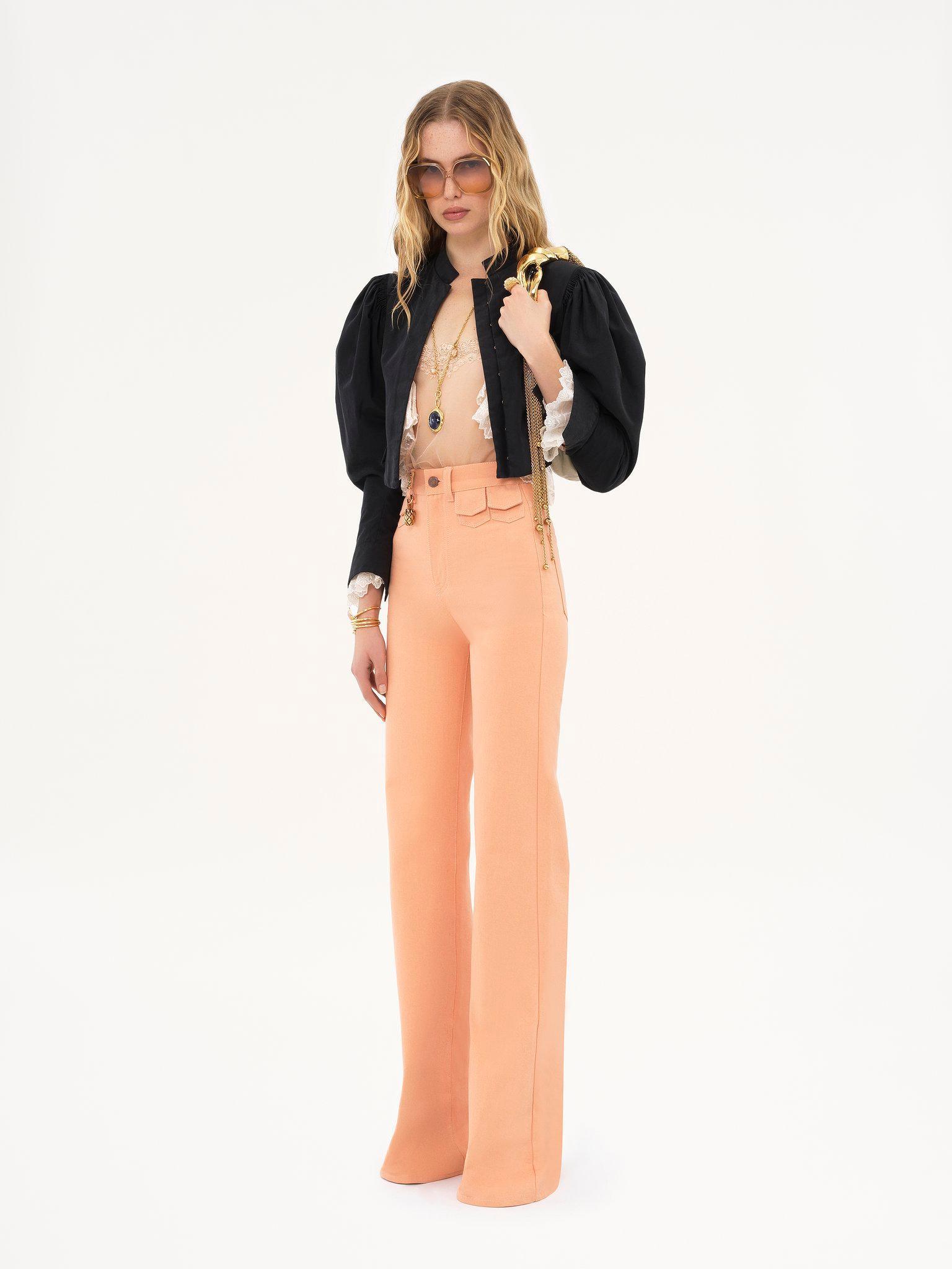 Puff-sleeve cropped jacket in silk faille Product Image