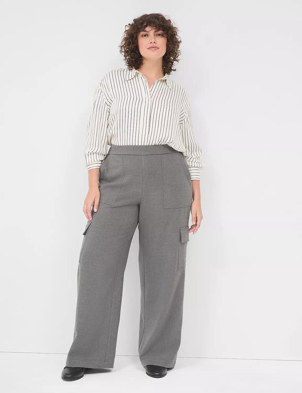 Pull-On Flannel Wide Leg Cargo Pant Product Image
