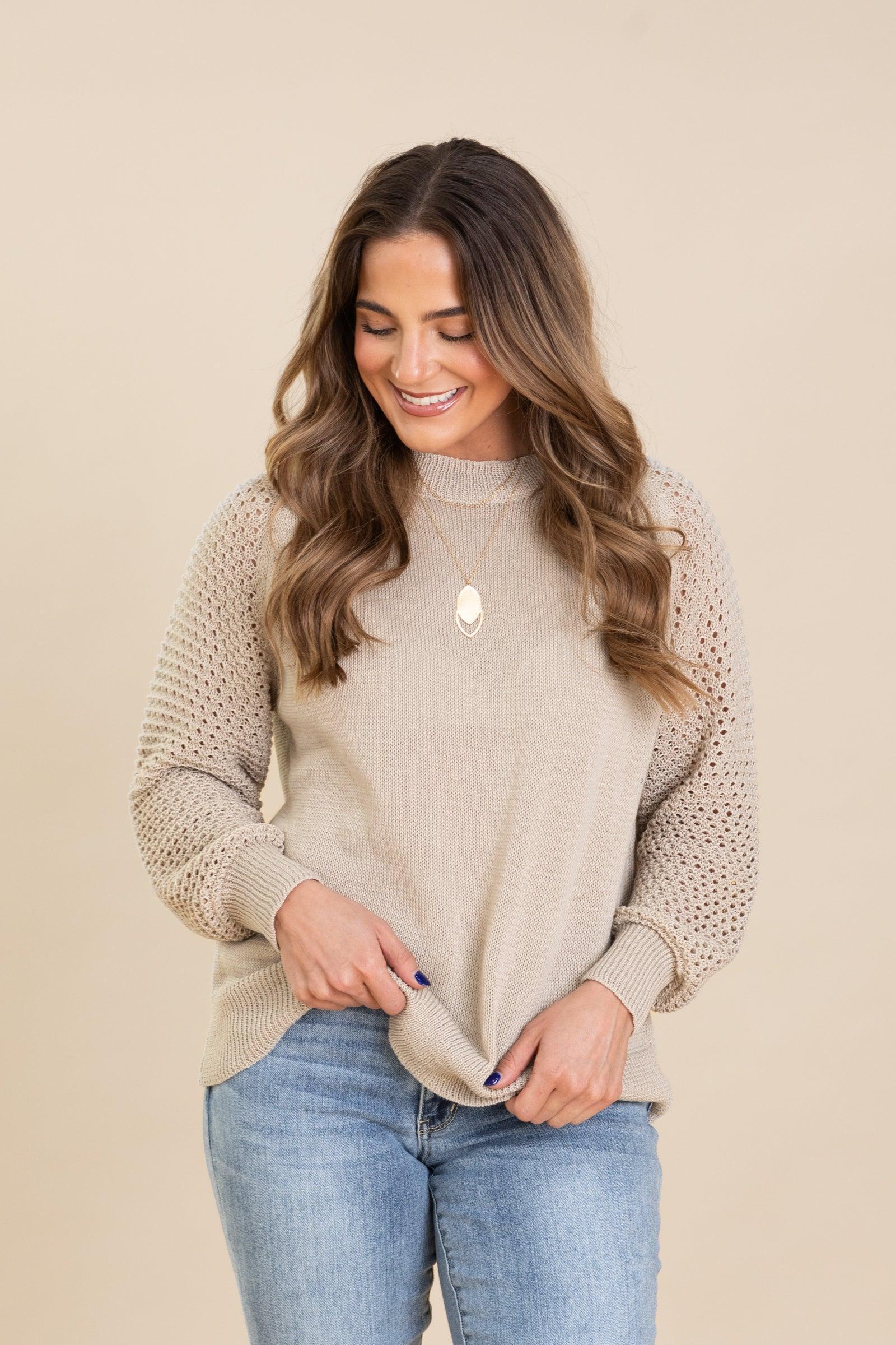 Lightweight Knit Pullover Top With Pointelle Product Image