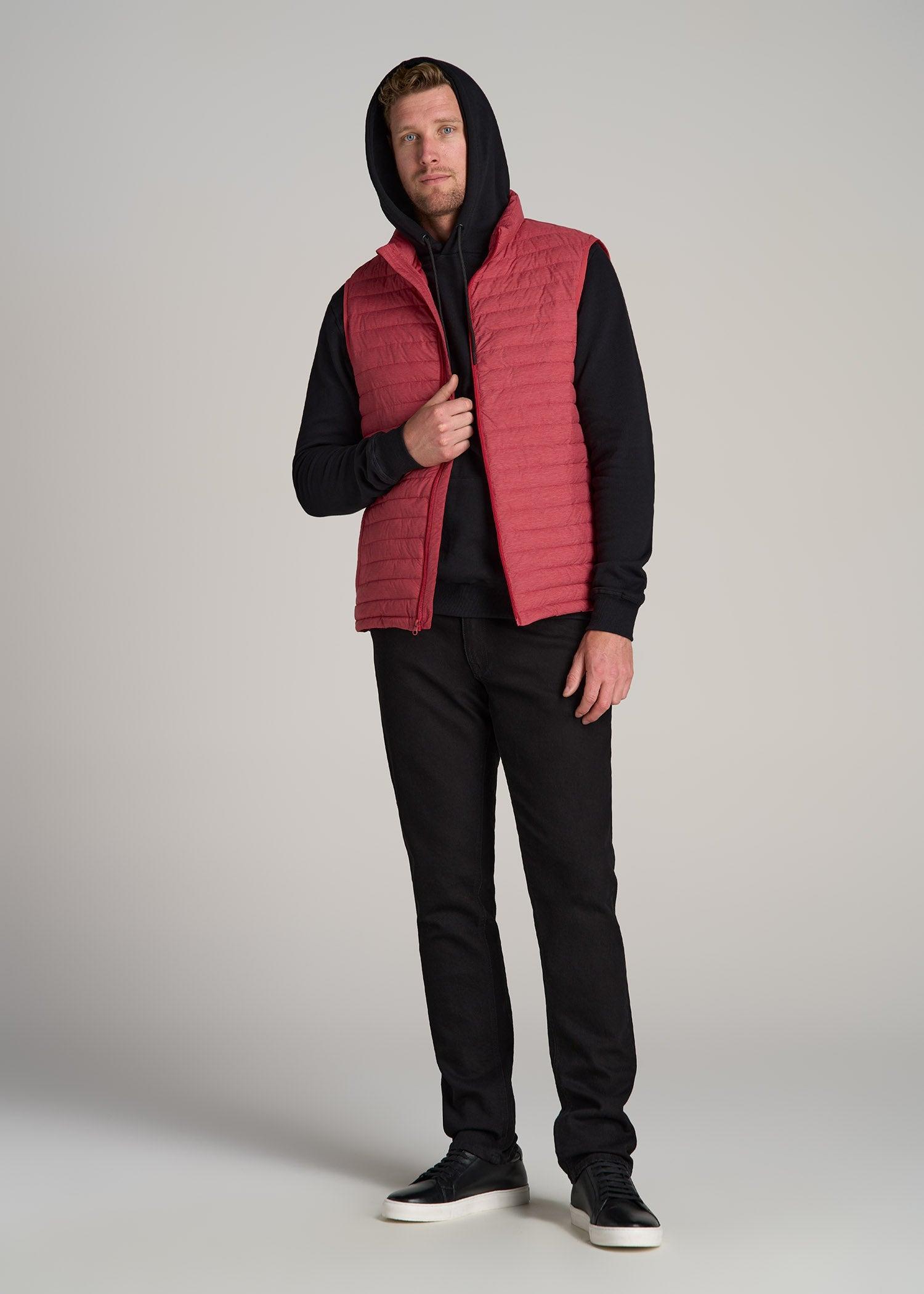 Packable Puffer Vest for Tall Men in Red Space Dye Male Product Image