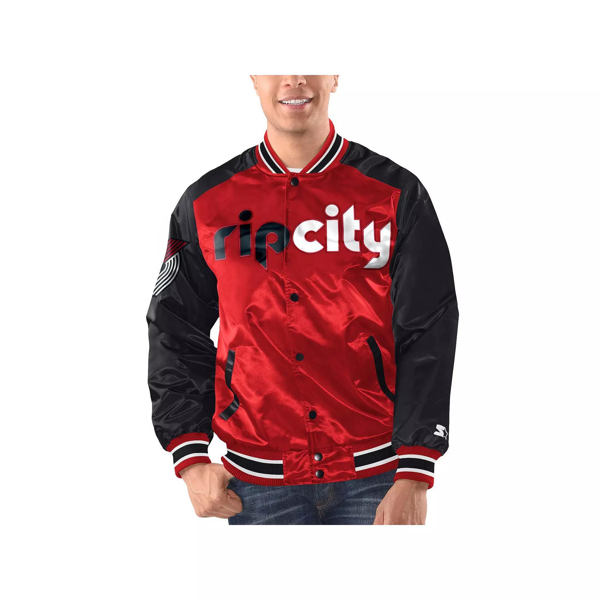 Men's Starter Red/Black Portland Trail Blazers Renegade Satin Full-Snap Varsity Jacket, Size: Large Product Image
