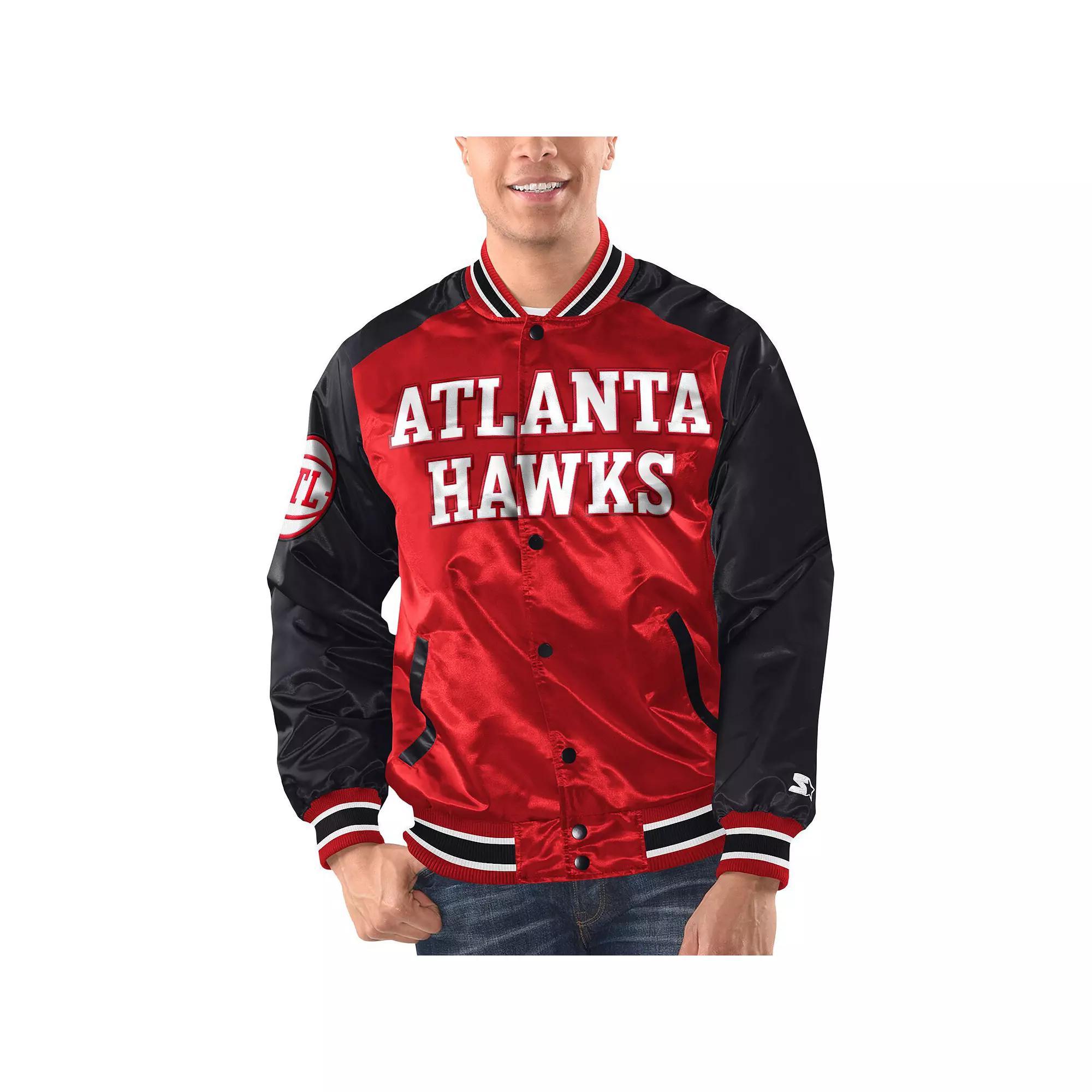 Men's Starter Red/Black Atlanta Hawks Renegade Satin Full-Snap Varsity Jacket, Size: Medium Product Image