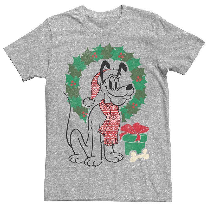 Disney's Pluto Christmas Wreath Portrait Men's Tee, Size: Large, Athletic Grey Product Image