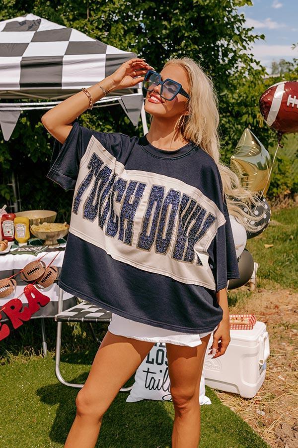 It's a Touch Down Sequin Oversized Tee in Navy/White Product Image