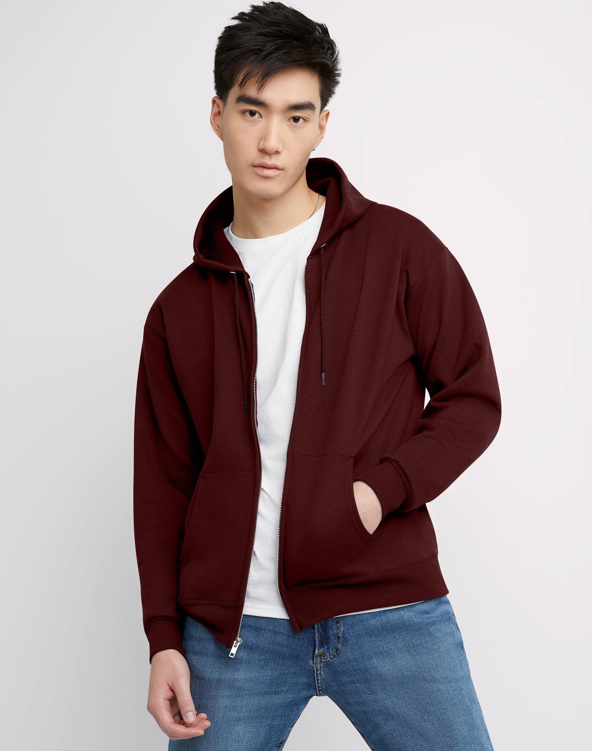 Men's Hanes® EcoSmart Fleece Full-Zip Hooded Jacket, Size: Small, Maroon1 Product Image