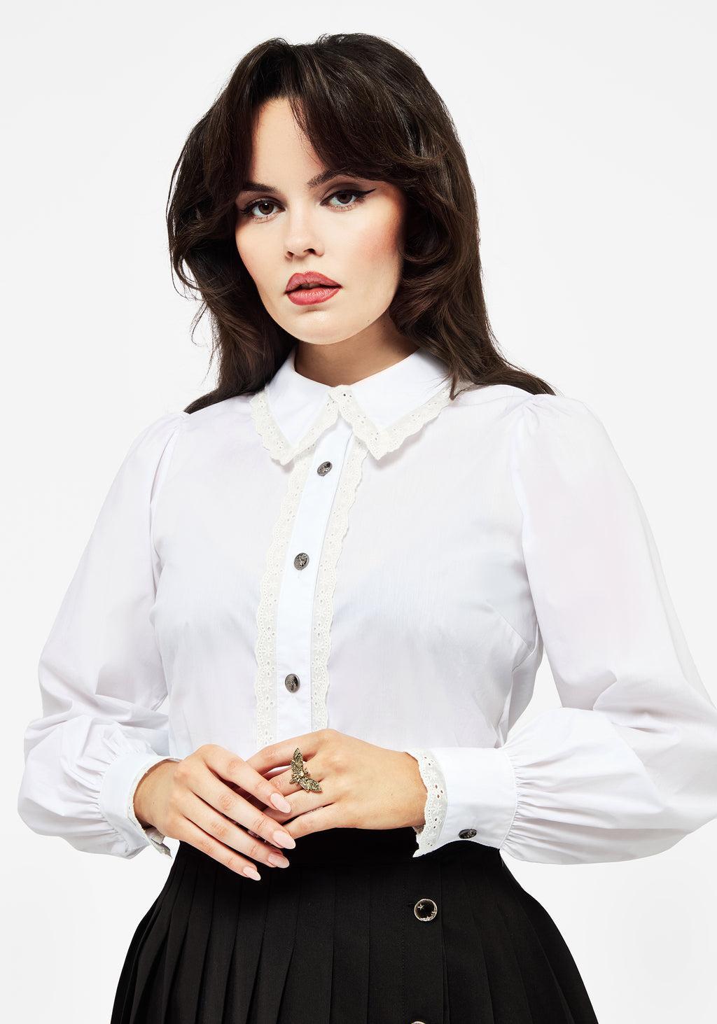 Grace Lace Trim Button Up Shirt Product Image